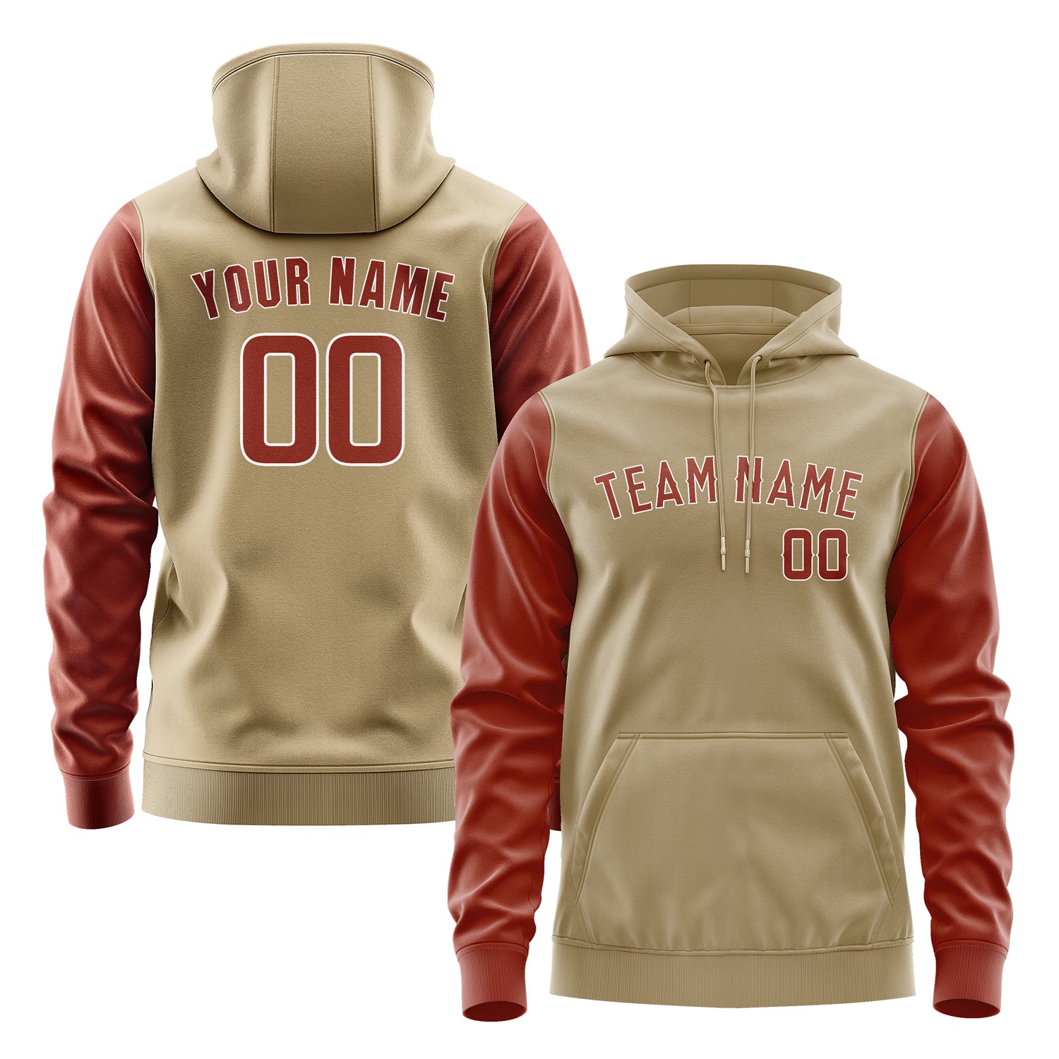 Maßgeschneidertes Hellkhaki Korallenrot Hoodie 2525161625B31816