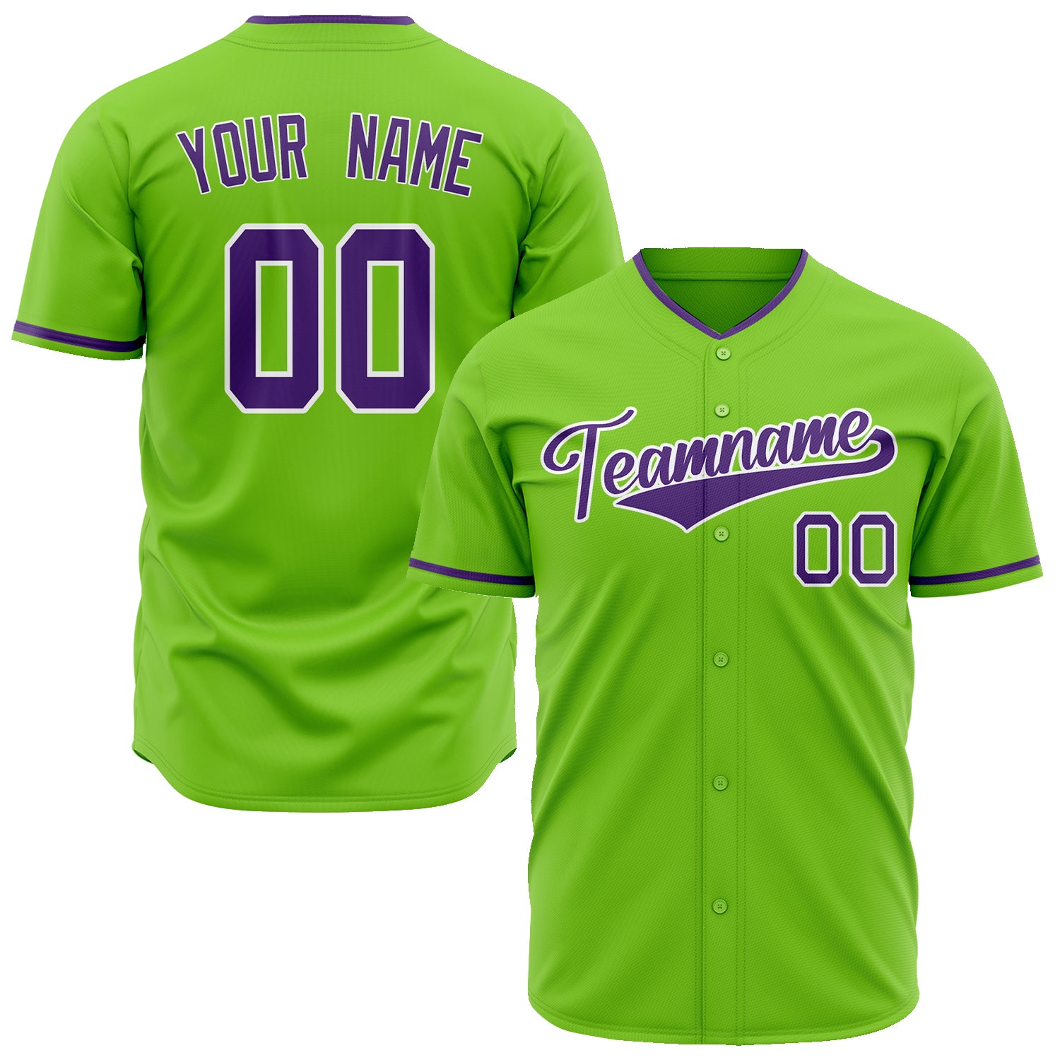 Benutzerdefiniertes Professionelles Neongrün Lila Baseballtrikot BB02240601JG208