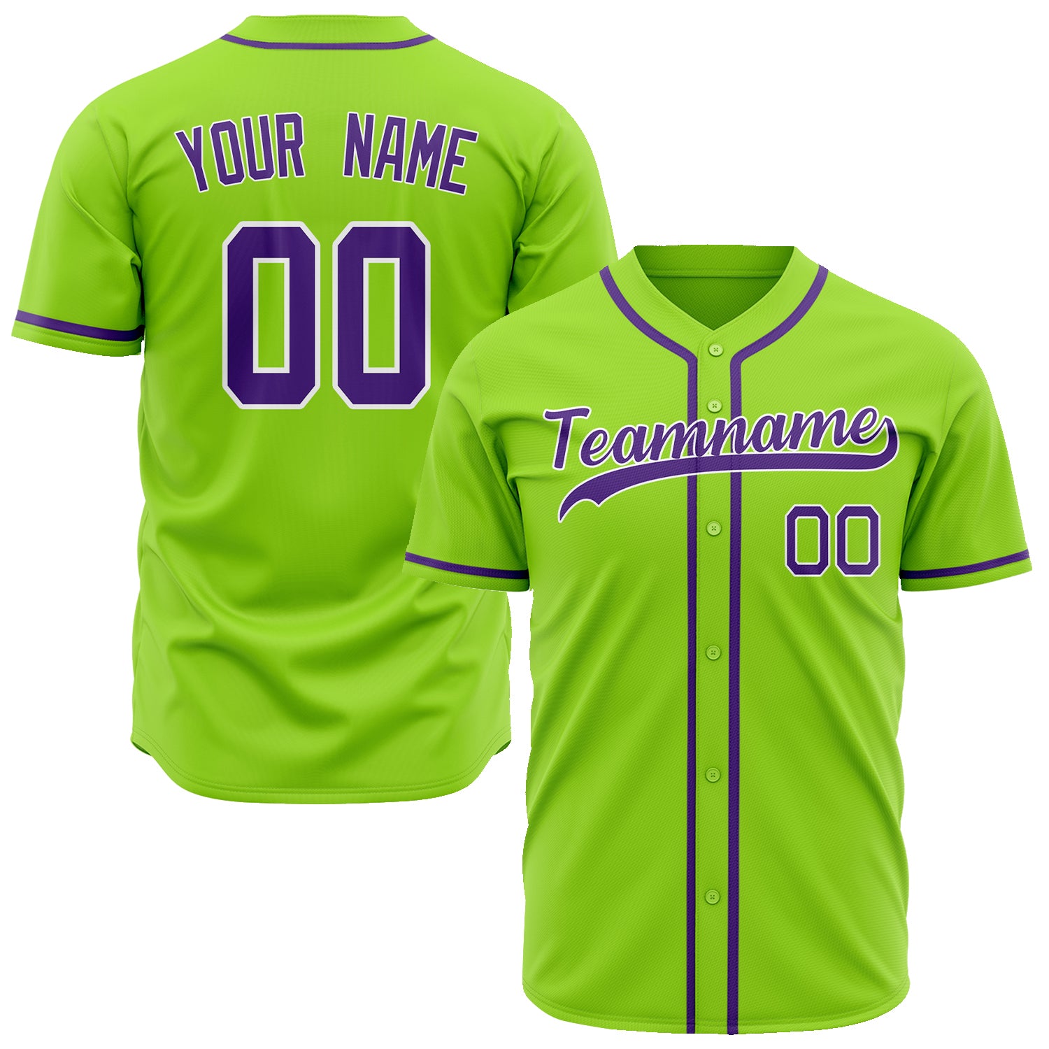 Benutzerdefiniertes Professionelles Neongrün Lila Baseballtrikot BB02240601JG227