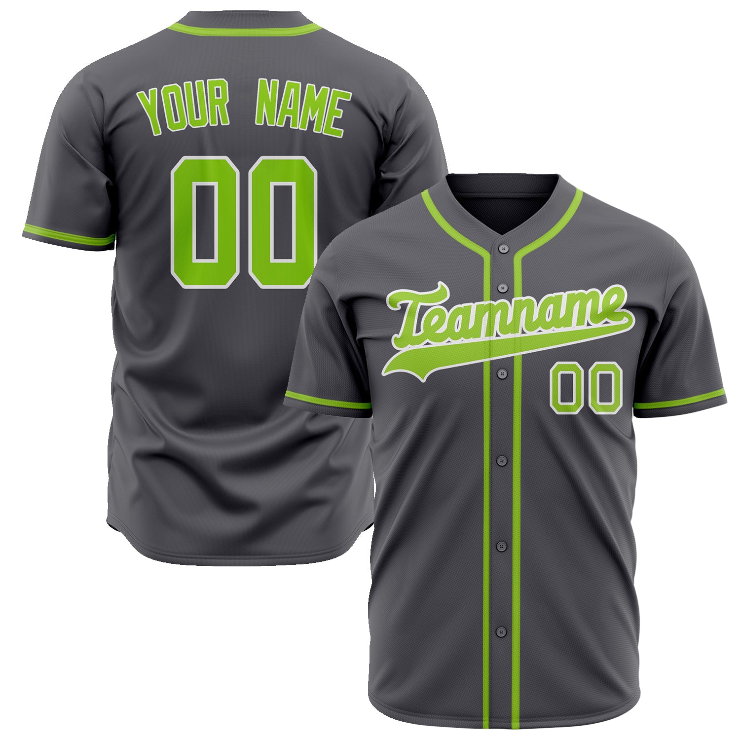 Benutzerdefiniertes Professionelles Stahlgrau Neon Grün Baseballtrikot BB02240601KZ275