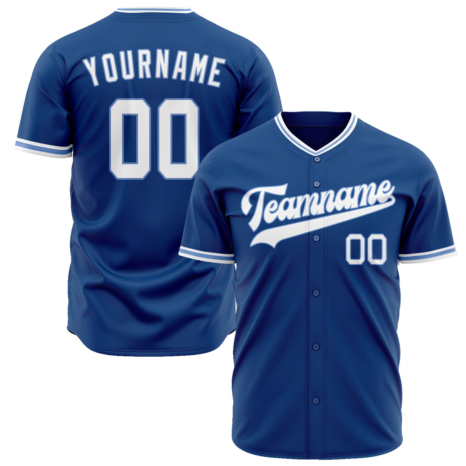 Benutzerdefiniertes Professionelles Blau Weiß Baseballtrikot BB02240601YH080