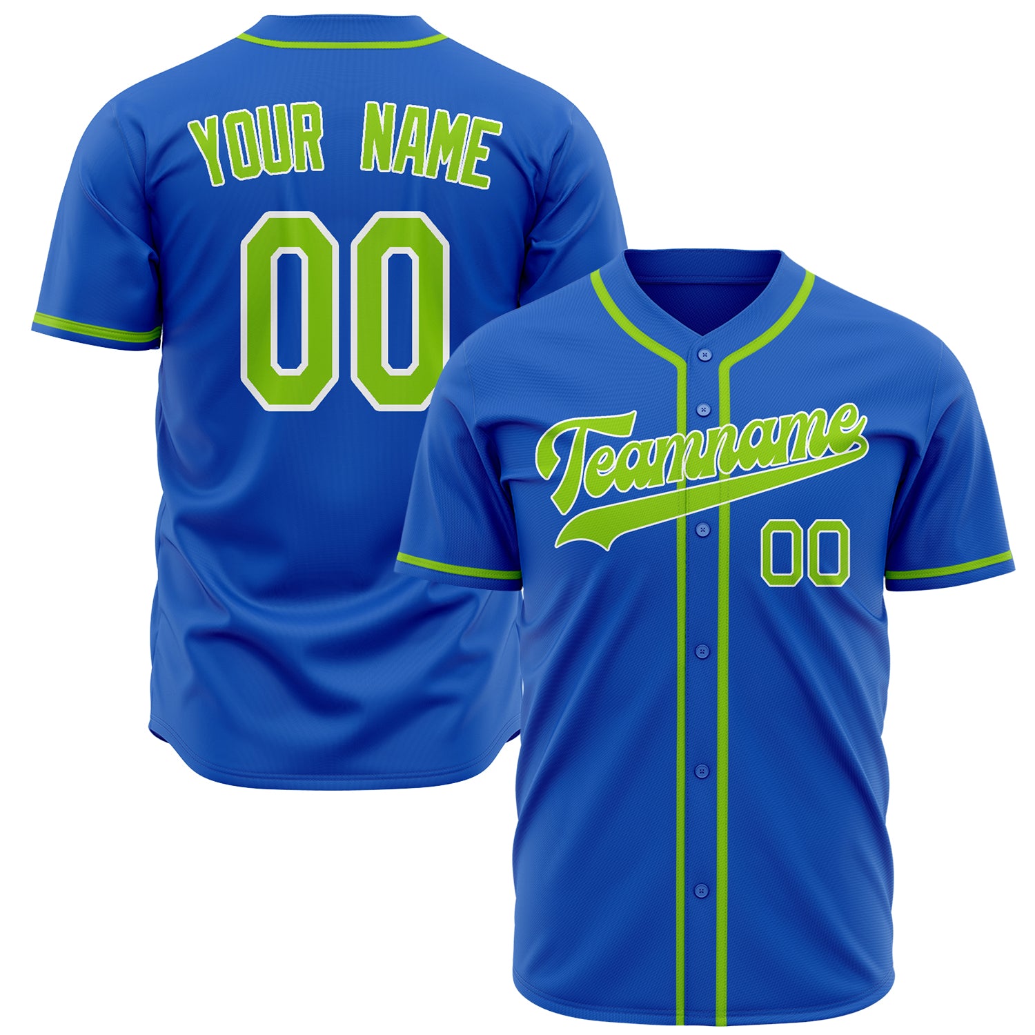 Benutzerdefiniertes Professionelles Donnerblau Neon Grün Baseballtrikot BB02240603WY233