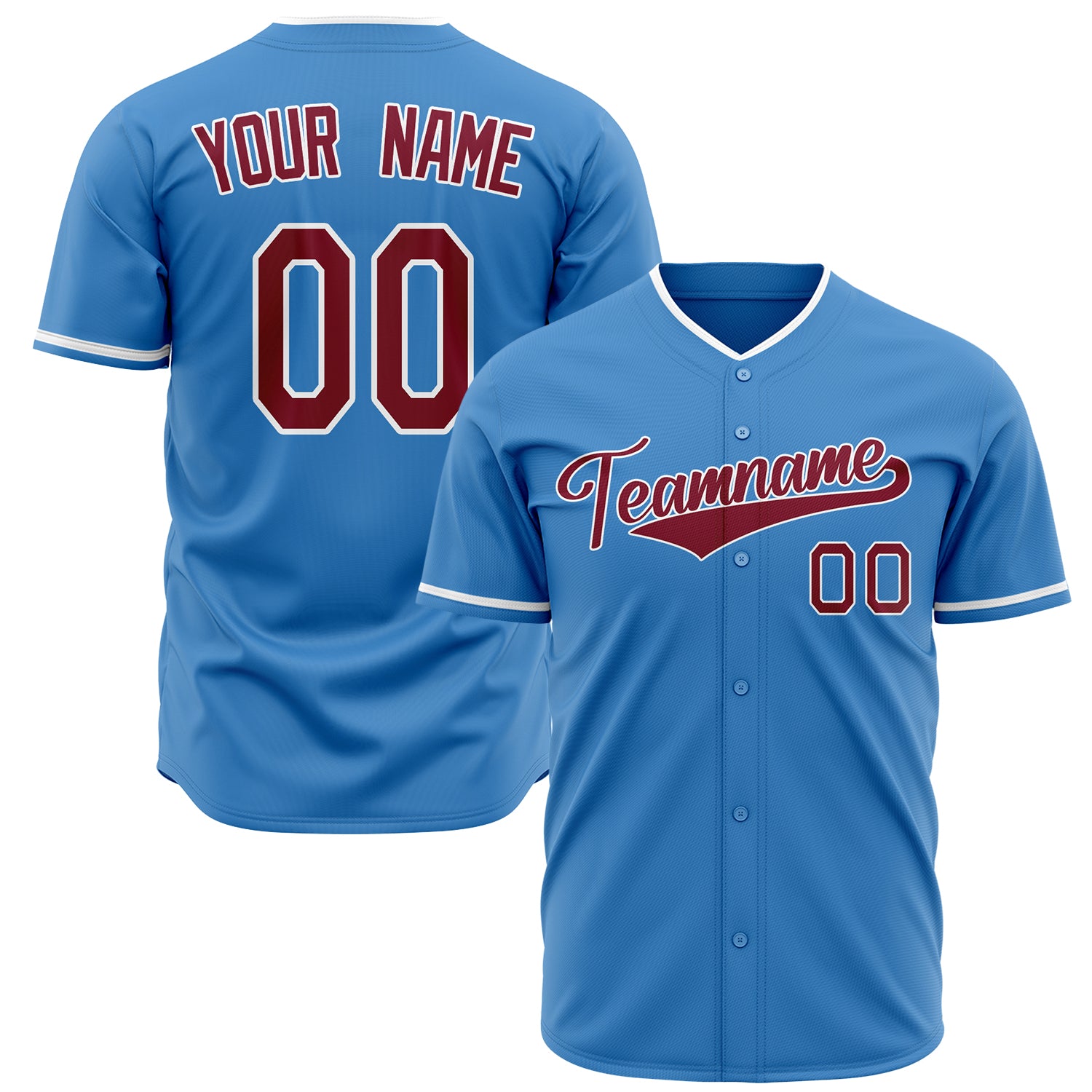 Benutzerdefiniertes Professionelles Puderblau Karminrot Baseballtrikot BB02240603WY239