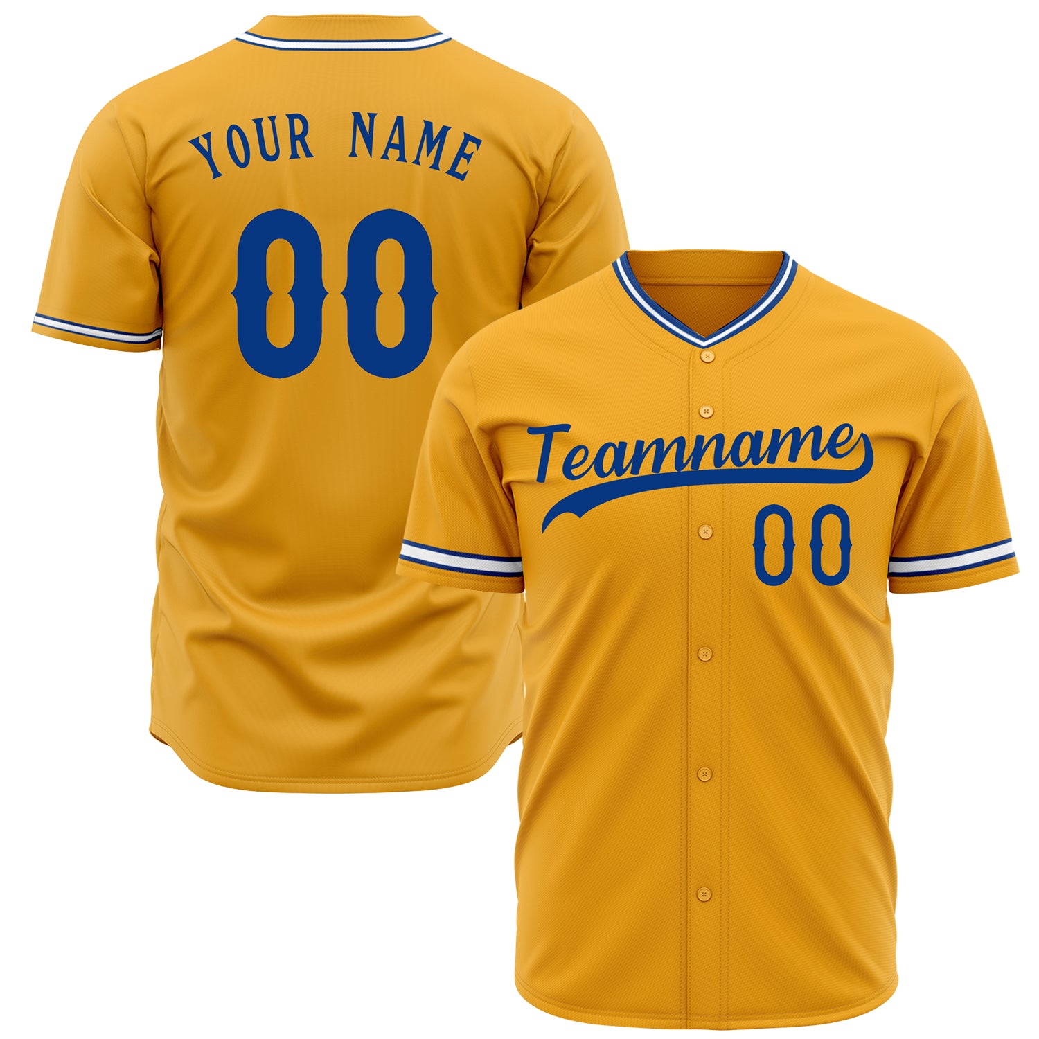 Benutzerdefiniertes Professionelles Gold Königsblau Baseballtrikot BB02240603YX303