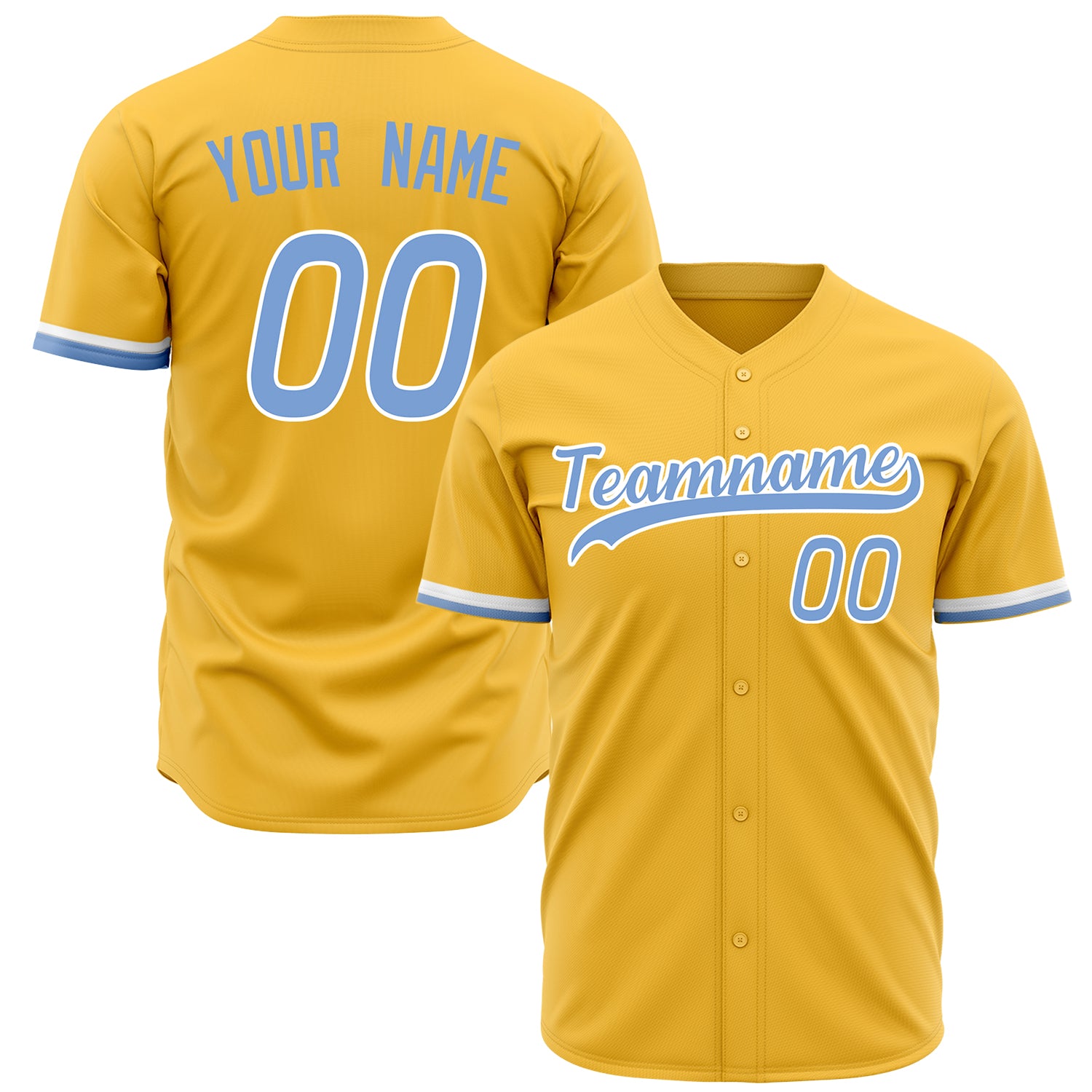 Benutzerdefiniertes Professionelles Gold Hellblau Baseballtrikot BB02240603YX307