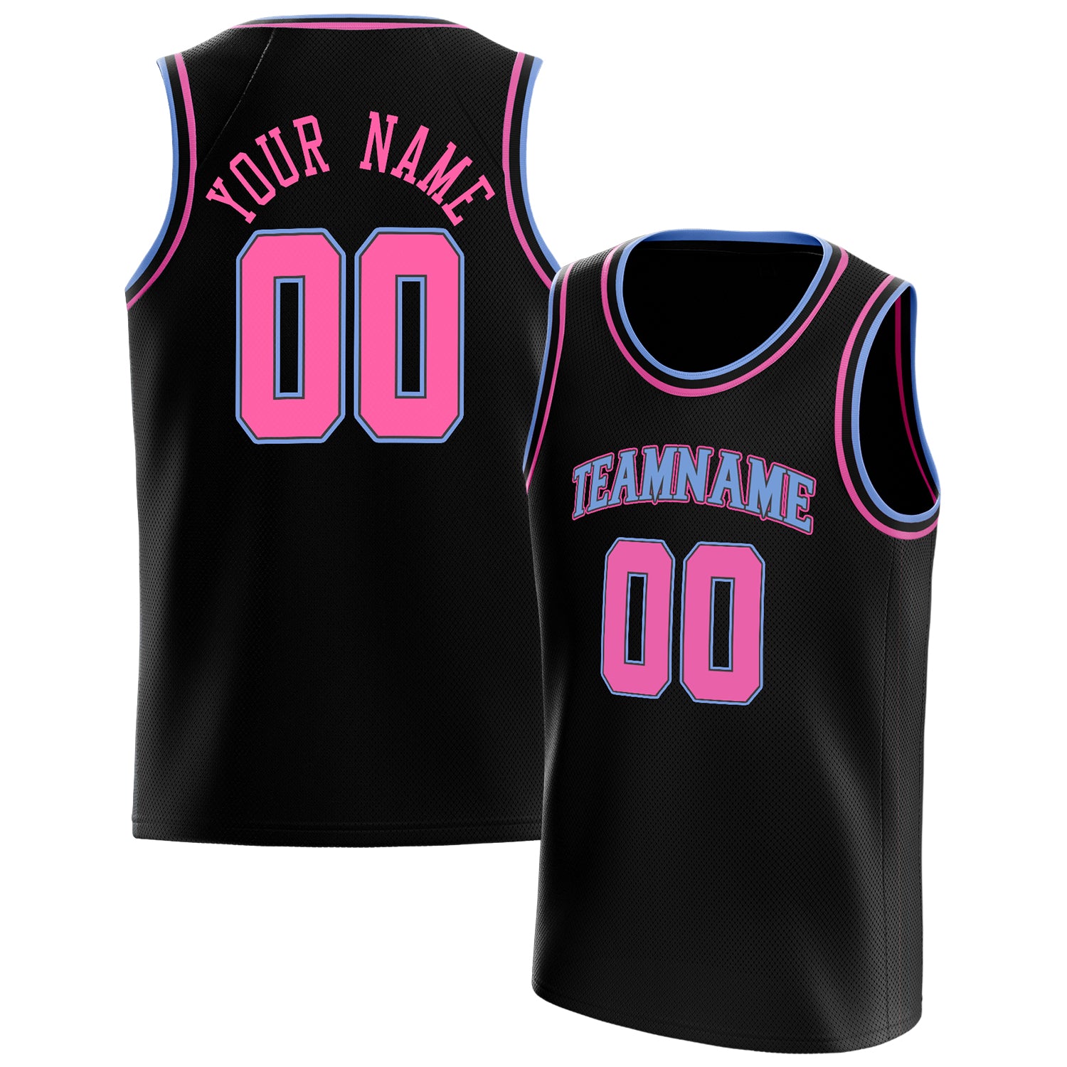 Benutzerdefiniertes Professionelles Schwarz Rosa Basketballtrikot BS01240621HF005