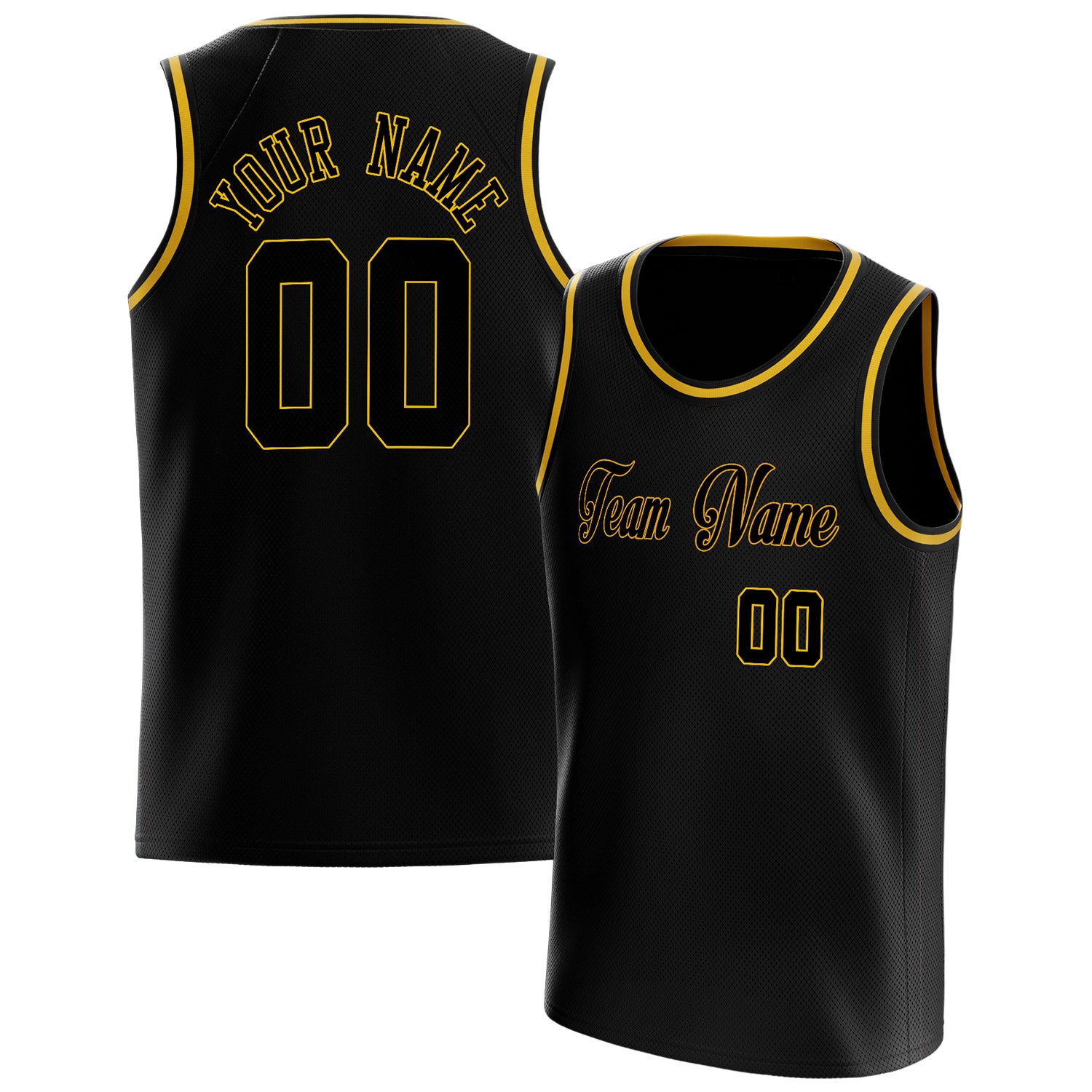 Benutzerdefiniertes Professionelles Schwarz Gold Basketballtrikot BS01240621HF011