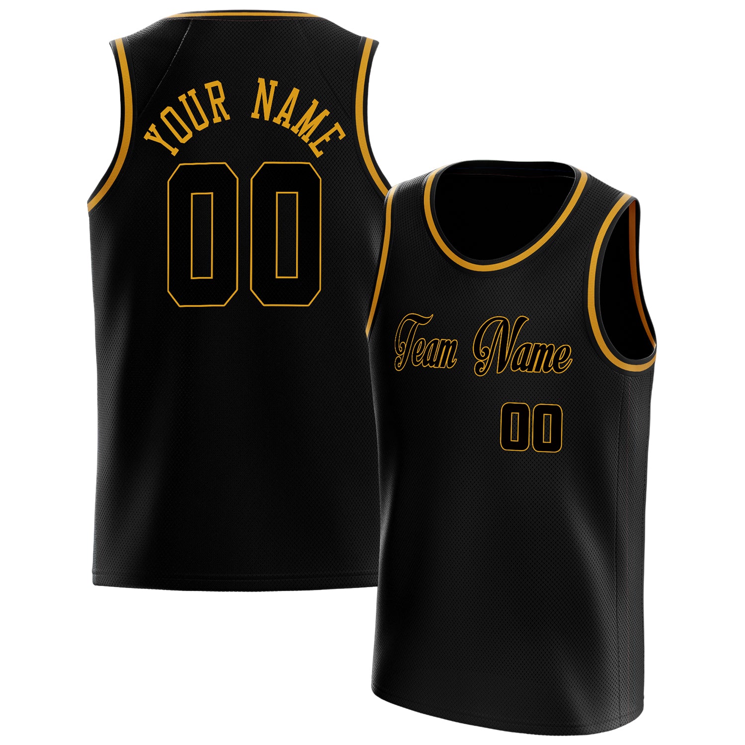 Benutzerdefiniertes Professionelles Schwarz Gold Basketballtrikot BS01240621HF016