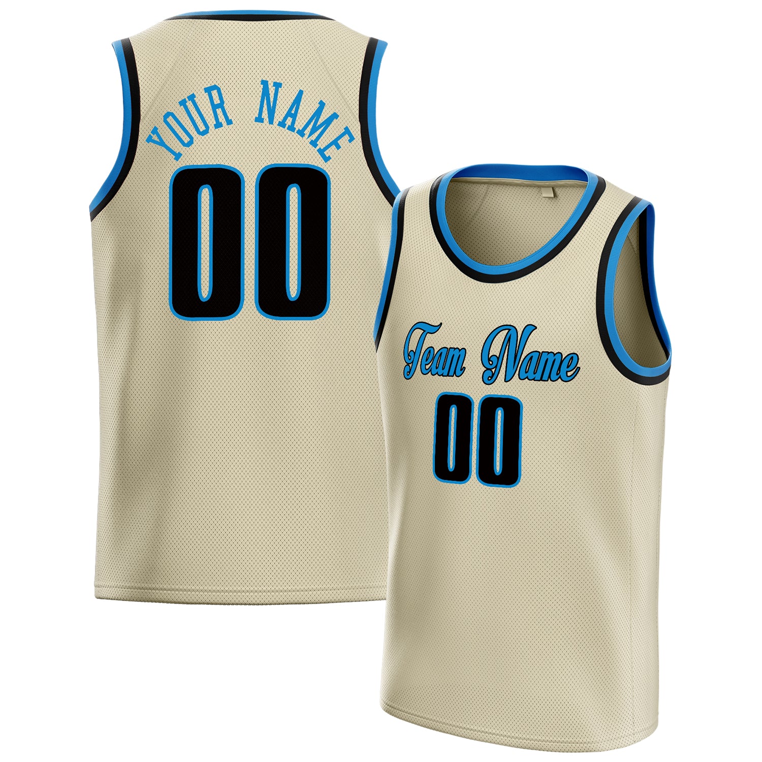 Benutzerdefiniertes Professionelles Creme Blau Basketballtrikot BS01240621JC049