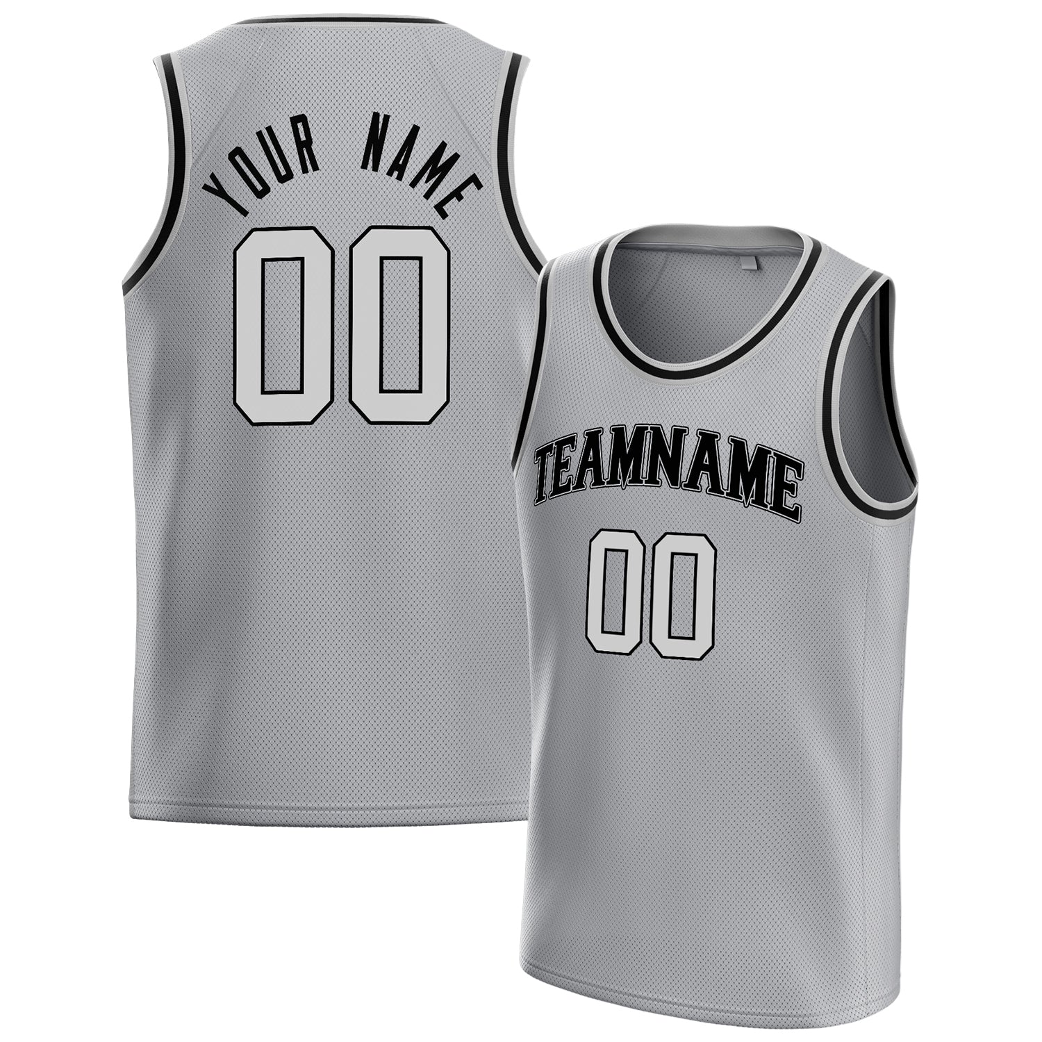 Benutzerdefiniertes Professionelles Grau Schwarz Basketballtrikot BS01240621JC203