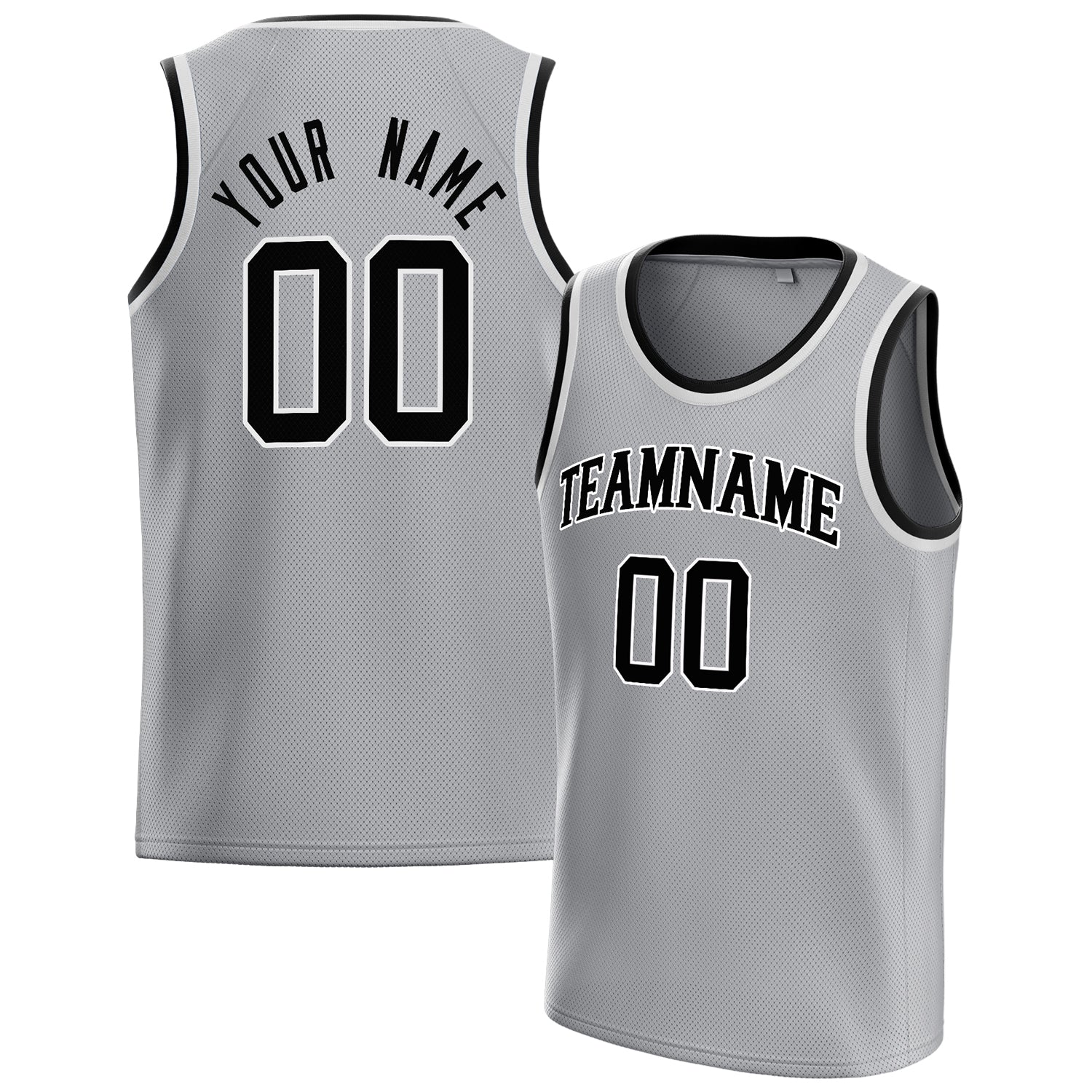 Benutzerdefiniertes Professionelles Grau Schwarz Basketballtrikot BS01240621JC205