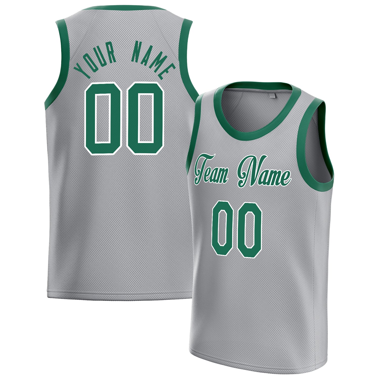 Benutzerdefiniertes Professionelles Grau Kelly Grün Basketballtrikot BS01240621JC207