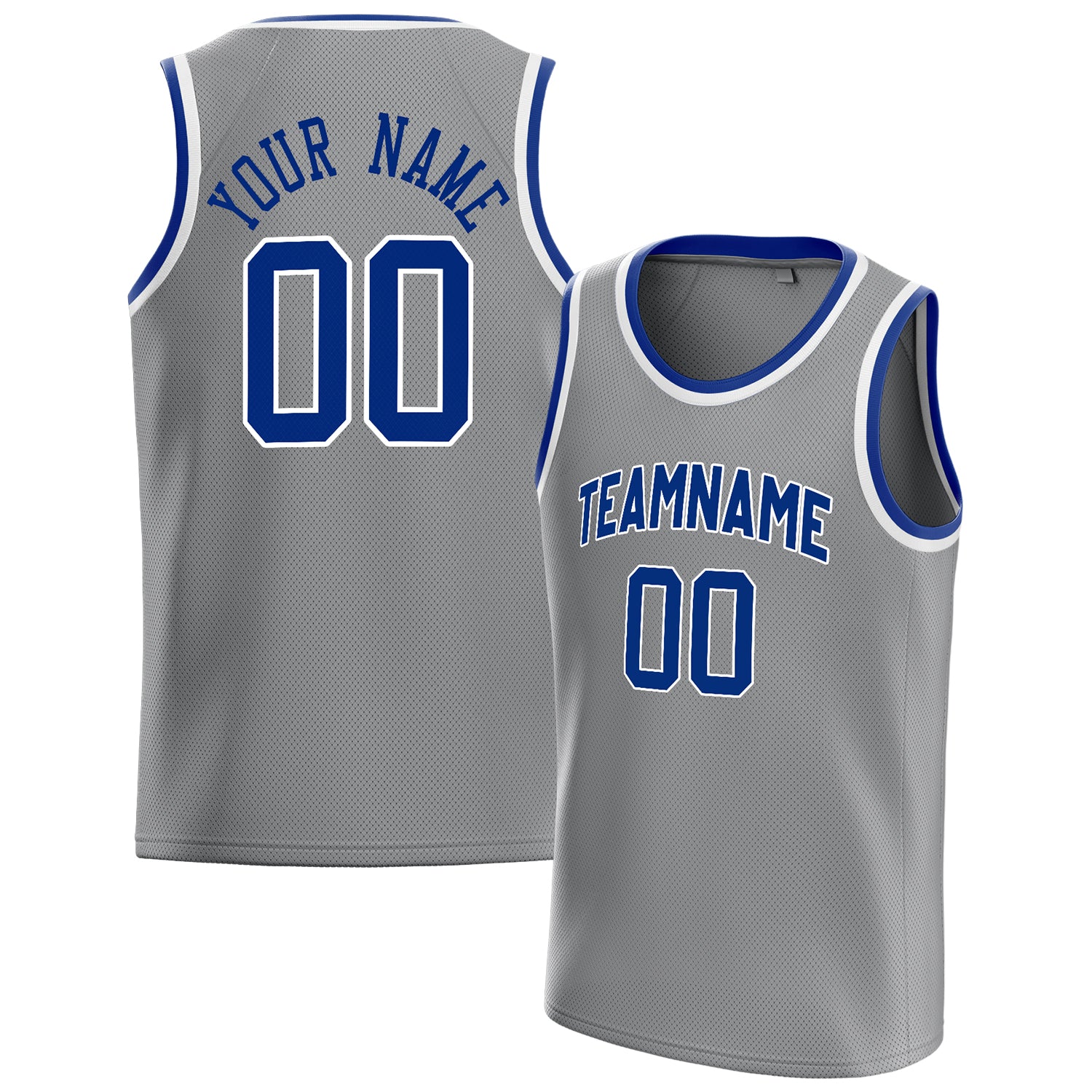 Benutzerdefiniertes Professionelles Grau Königsblau Basketballtrikot BS01240621JC208