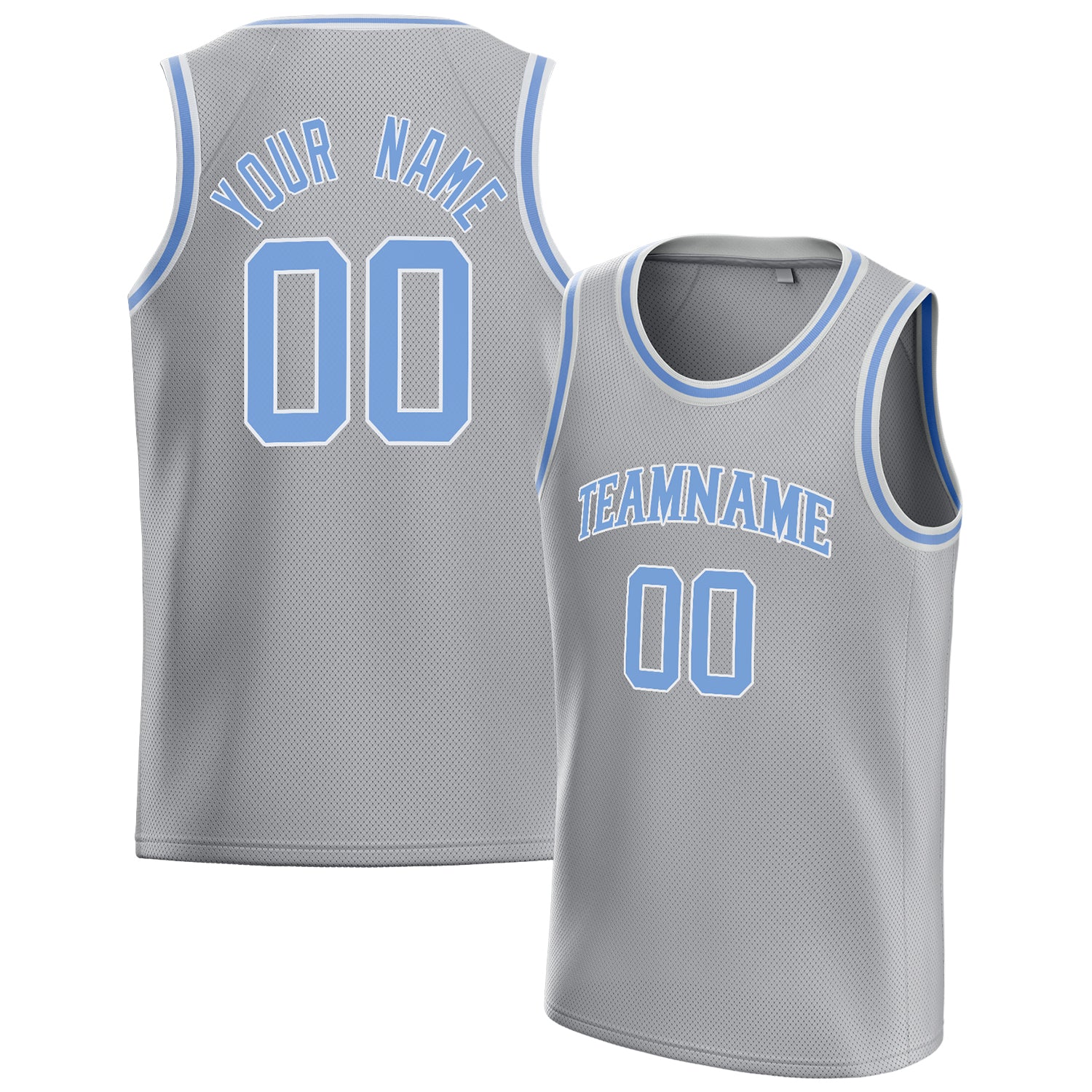 Benutzerdefiniertes Professionelles Grau Hellblau Basketballtrikot BS01240621JC210