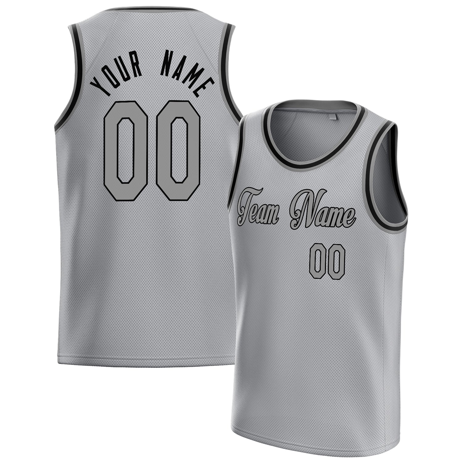 Benutzerdefiniertes Professionelles Grau Schwarz Basketballtrikot BS01240621JC213