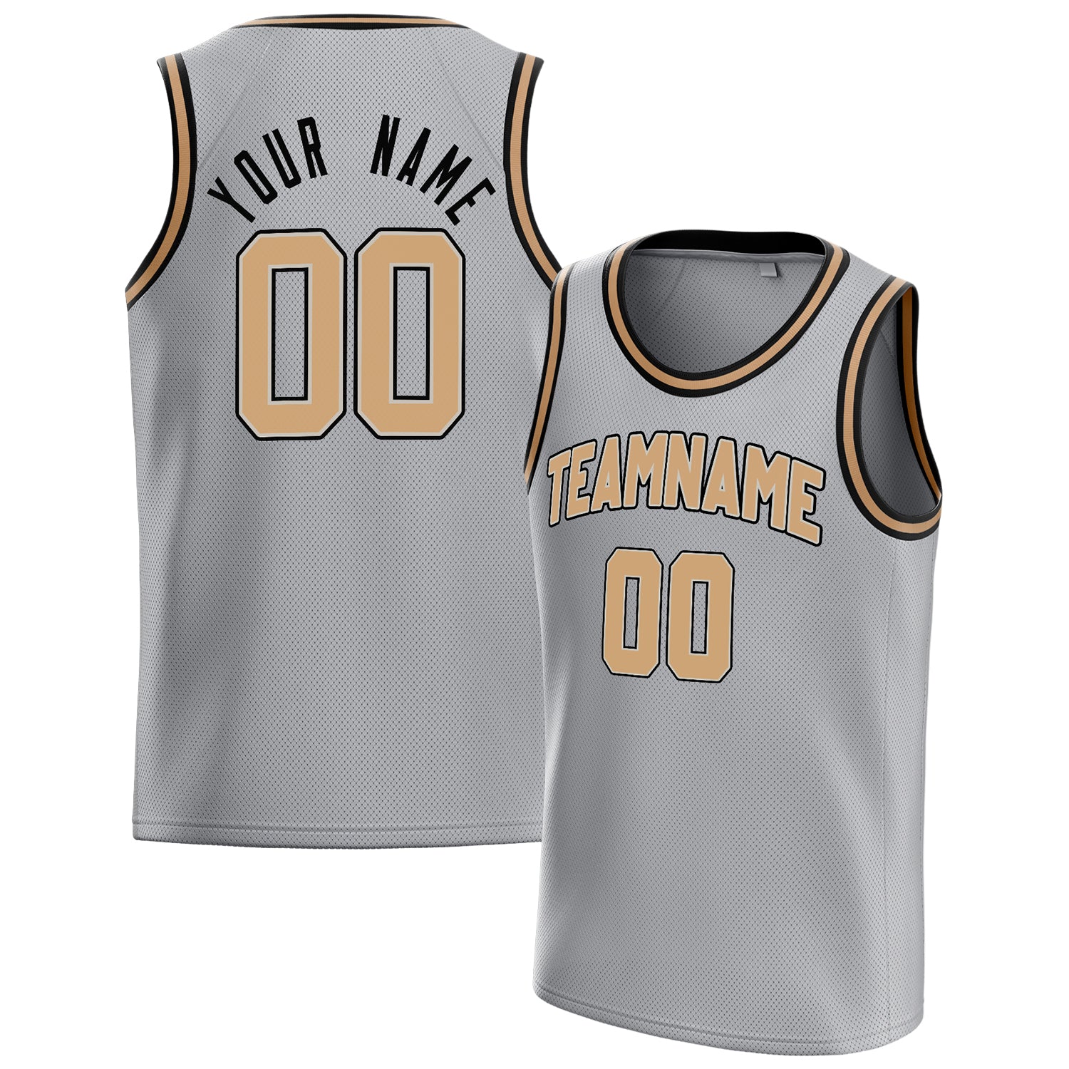 Benutzerdefiniertes Professionelles Grau Altgold Basketballtrikot BS01240621JC214