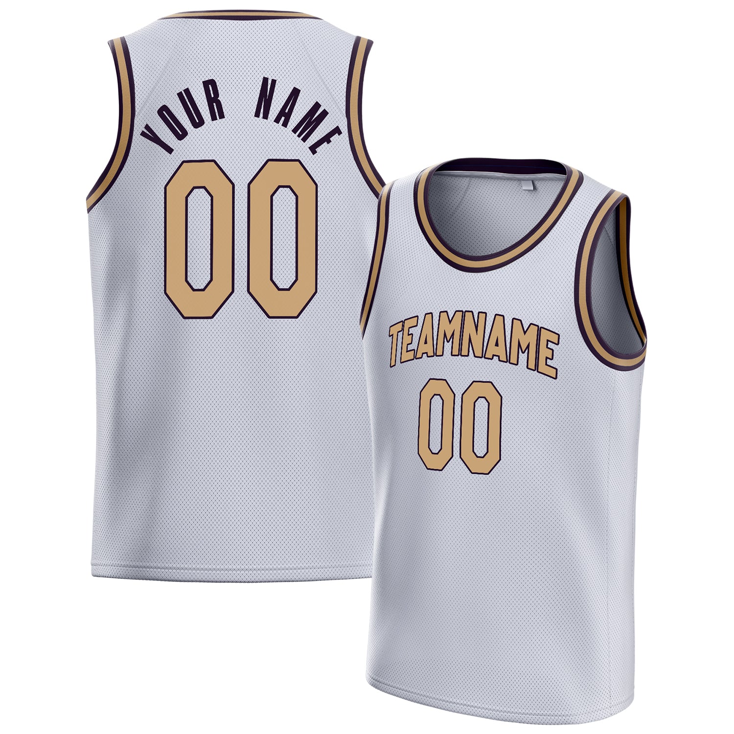 Benutzerdefiniertes Professionelles Weiß Altgold Basketballtrikot BS01240621KZ191