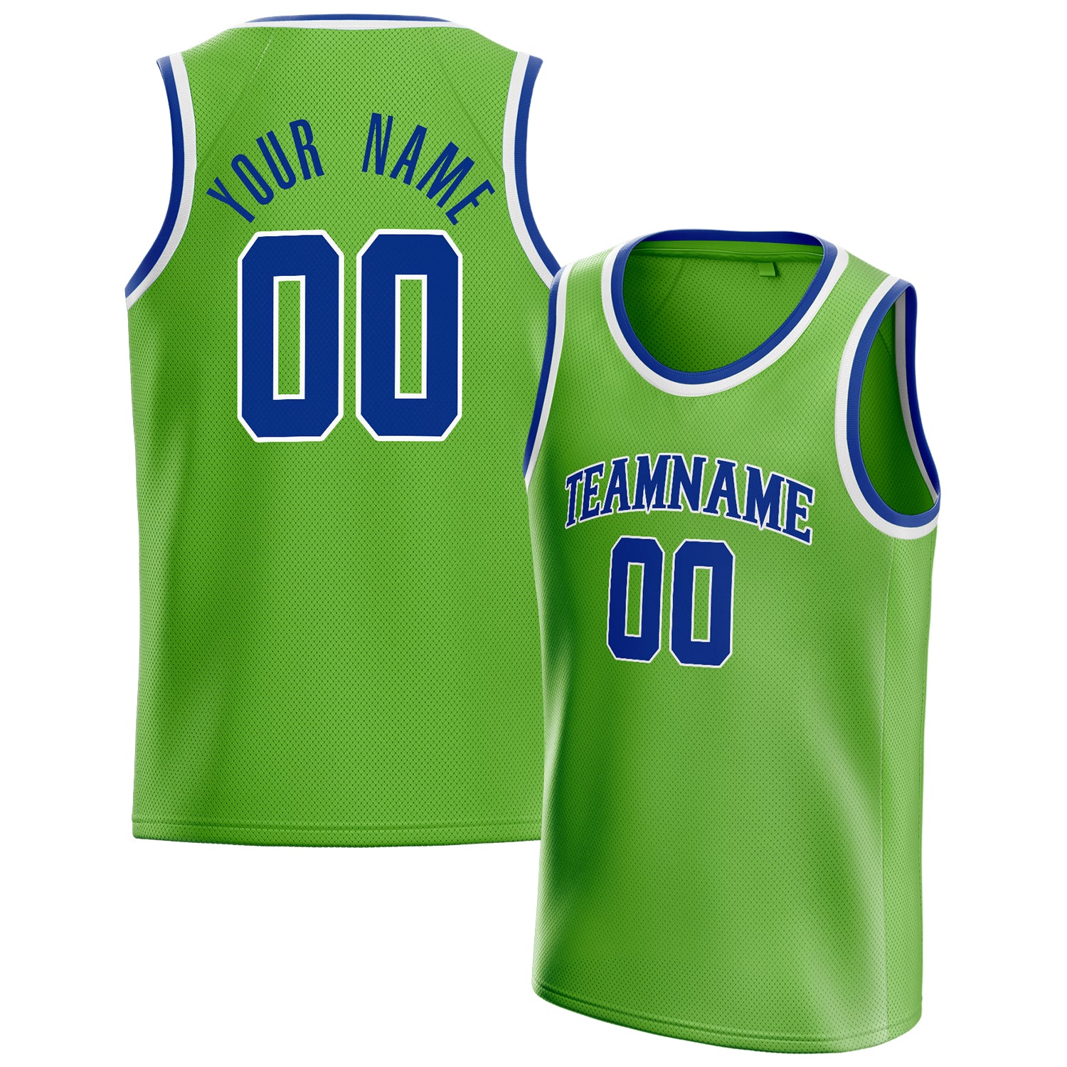 Benutzerdefiniertes Professionelles Neongrün Königsblau Basketballtrikot BS01240621XY083