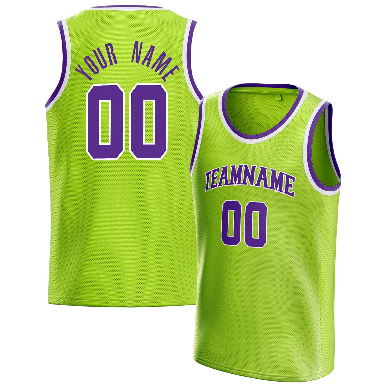 Benutzerdefiniertes Professionelles Neongrün Lila Basketballtrikot BS01240621XY087