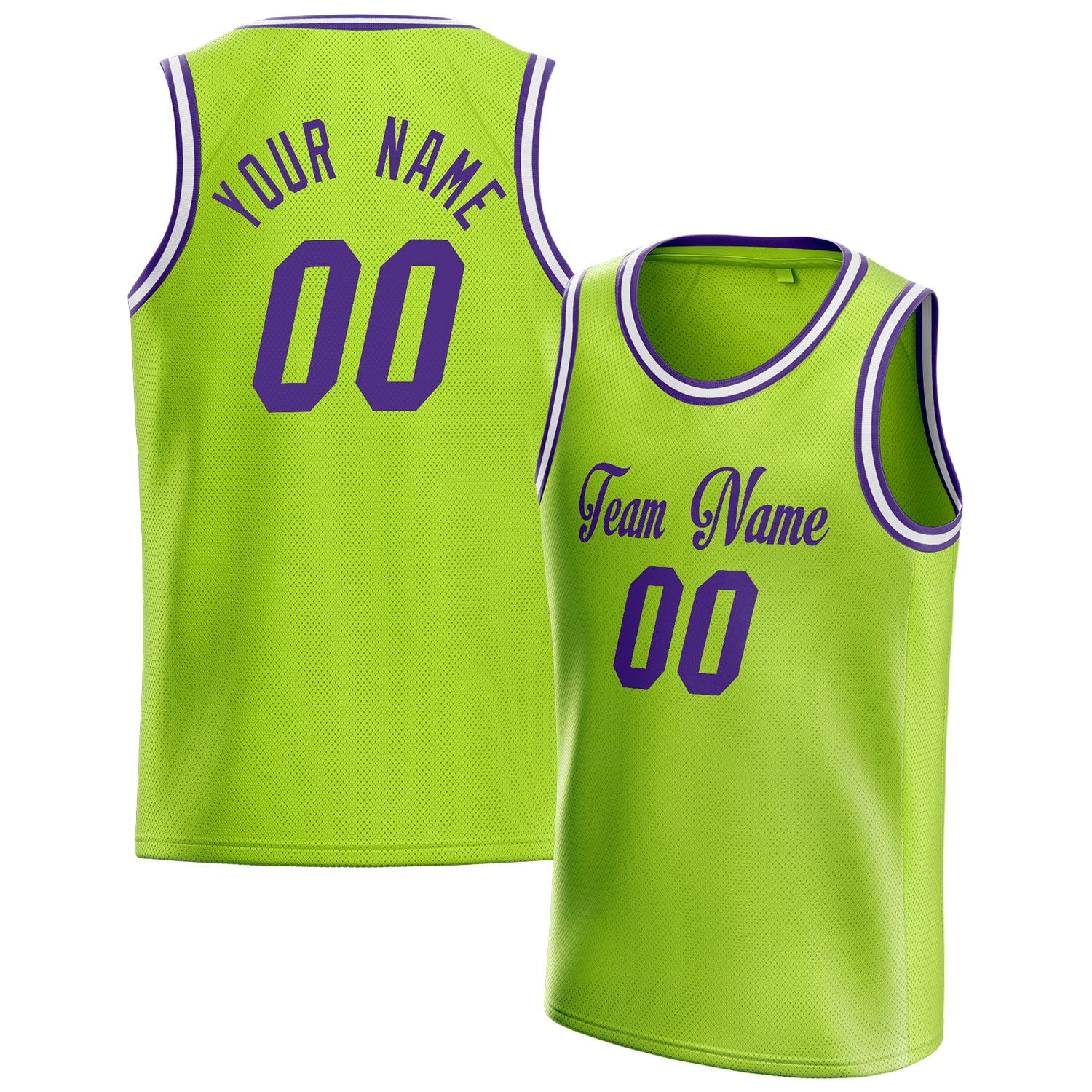 Benutzerdefiniertes Professionelles Neongrün Lila Basketballtrikot BS01240621XY093