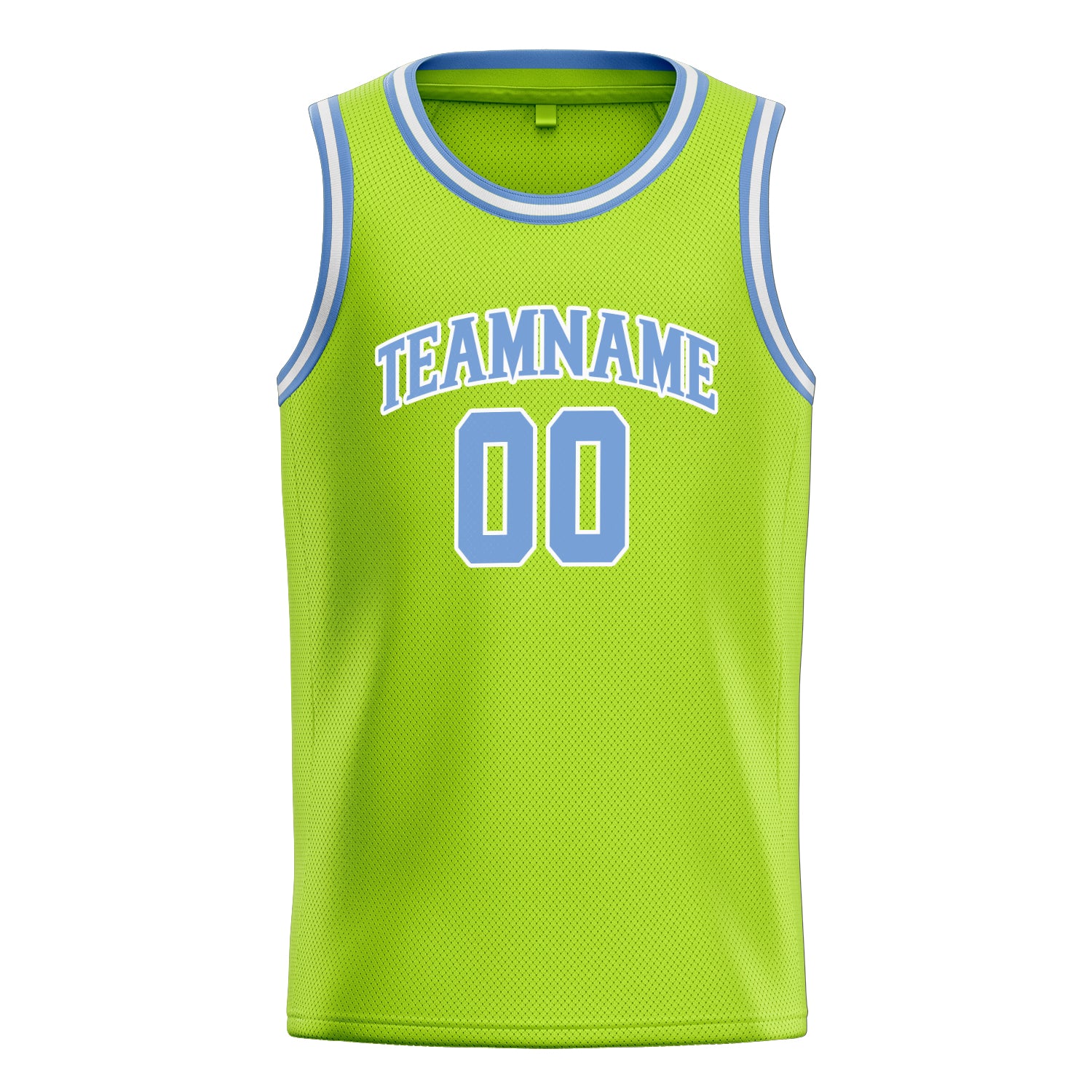 Benutzerdefiniertes Professionelles Neongrün Hellblau Basketballtrikot