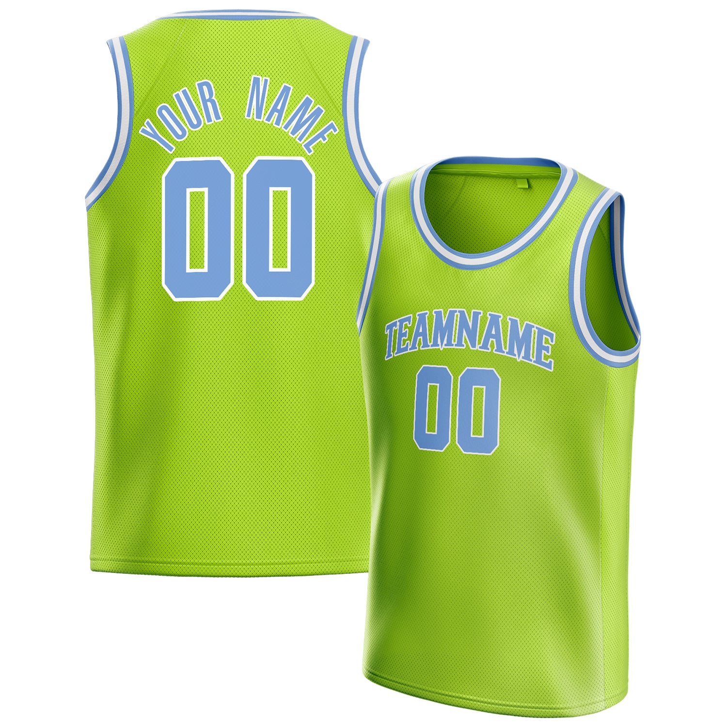 Benutzerdefiniertes Professionelles Neongrün Hellblau Basketballtrikot BS01240621XY096