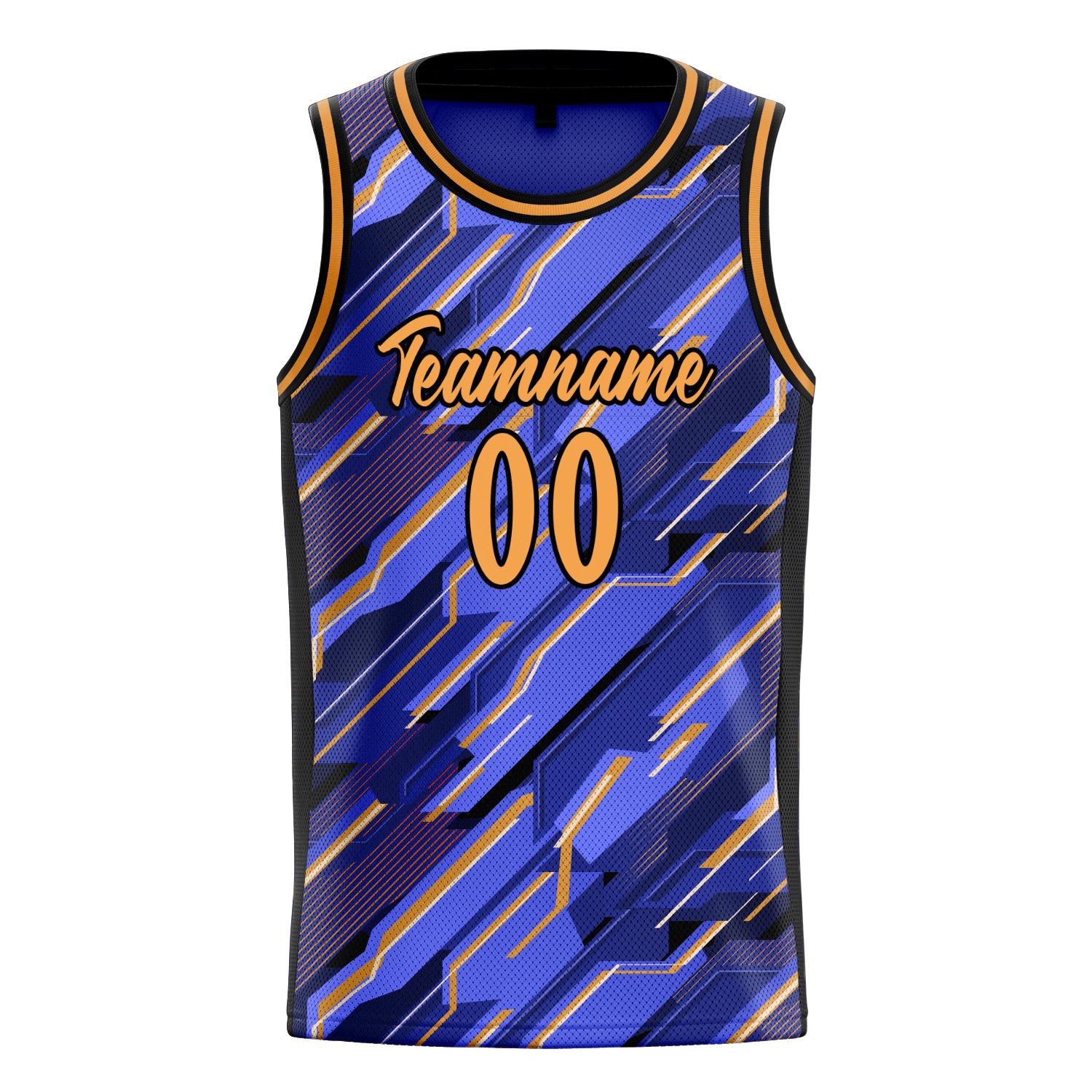 Benutzerdefiniertes Professionelles Blau Gold Basketballtrikot