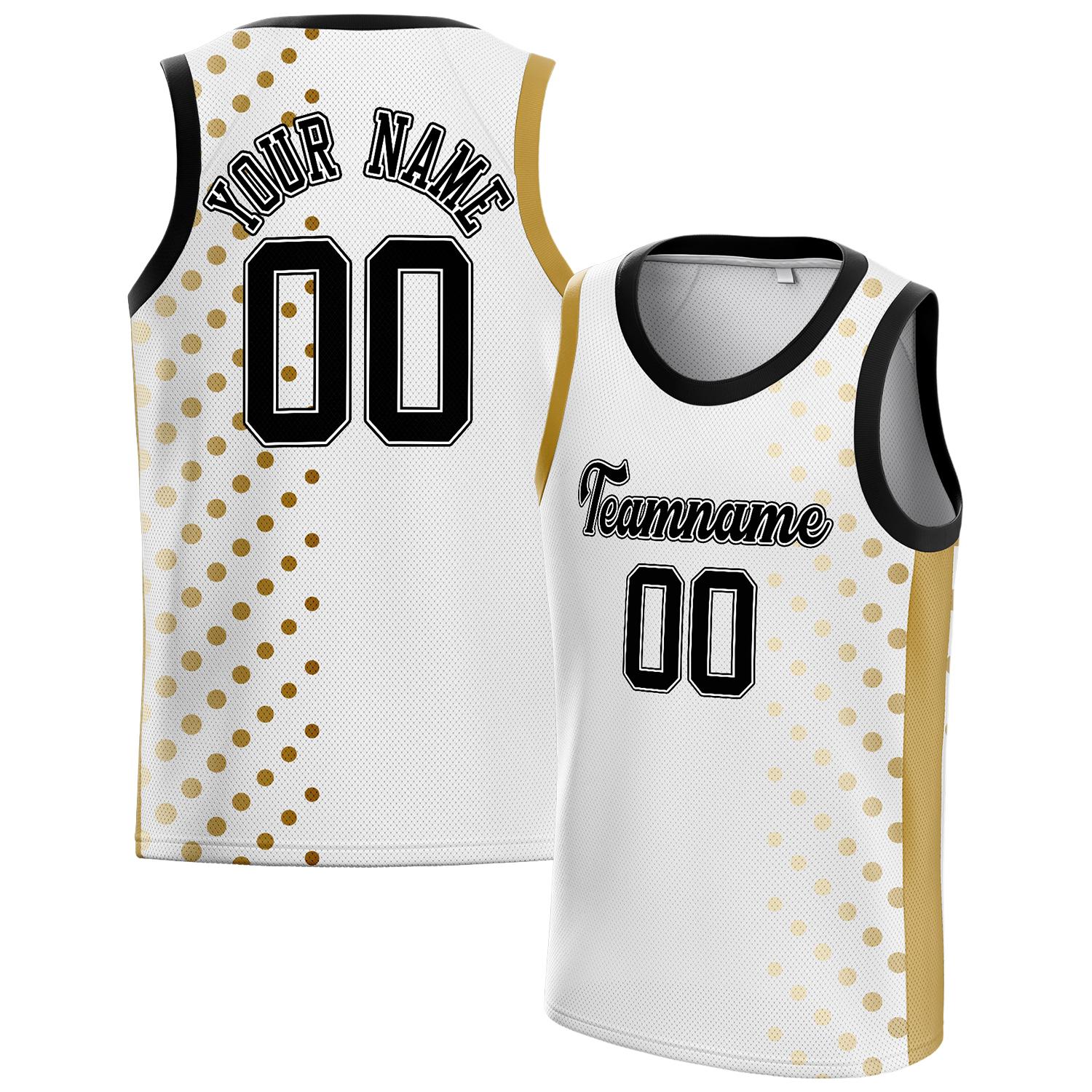 Benutzerdefiniertes Professionelles Weiß Altgold Basketballtrikot BS01240808JC014