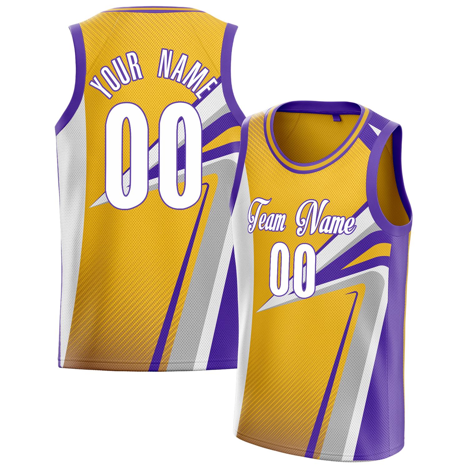 Benutzerdefiniertes Professionelles Gold Lila Basketballtrikot BS01240808JC020