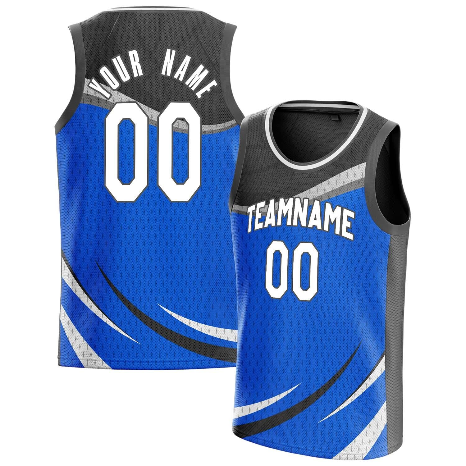 Benutzerdefiniertes Professionelles Blau Schwarz Basketballtrikot BS01240808JG026