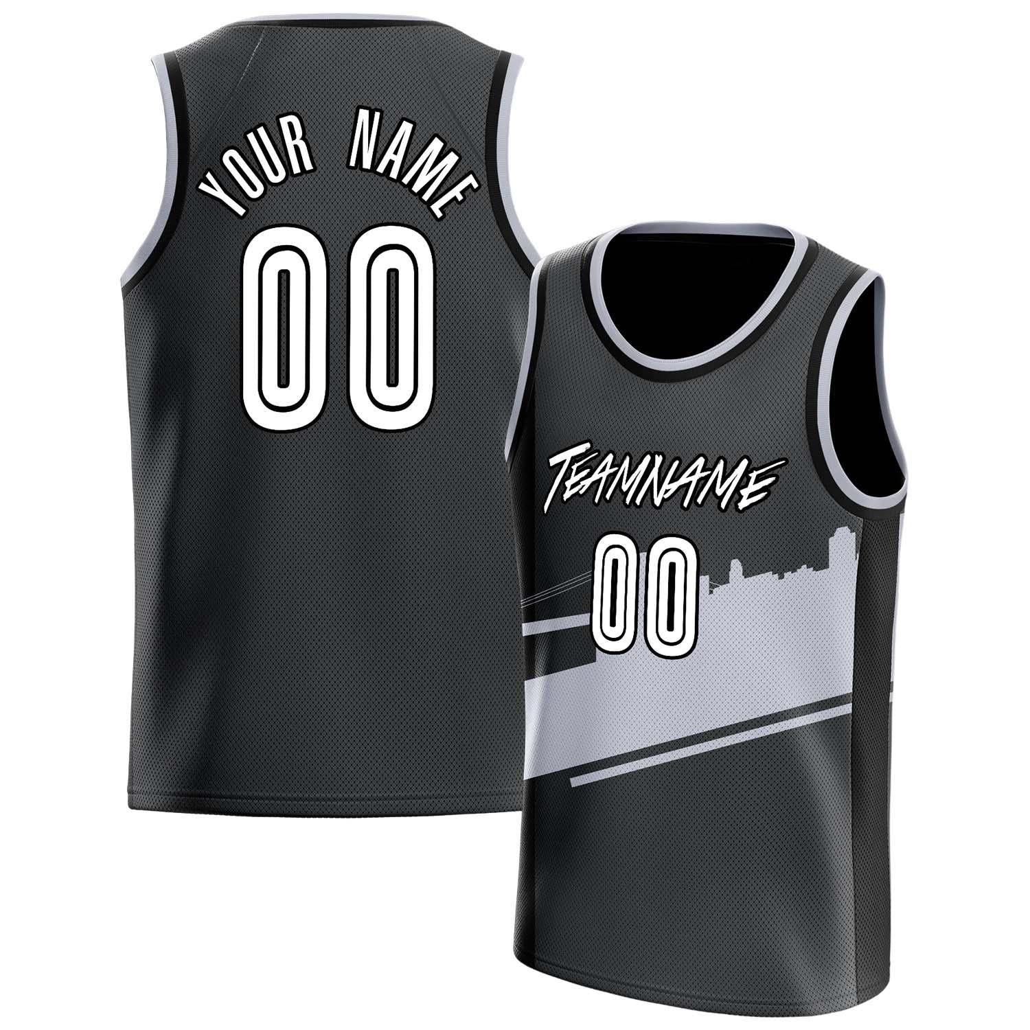 Benutzerdefiniertes Professionelles Schwarz Grau Basketballtrikot BS01240808JG028