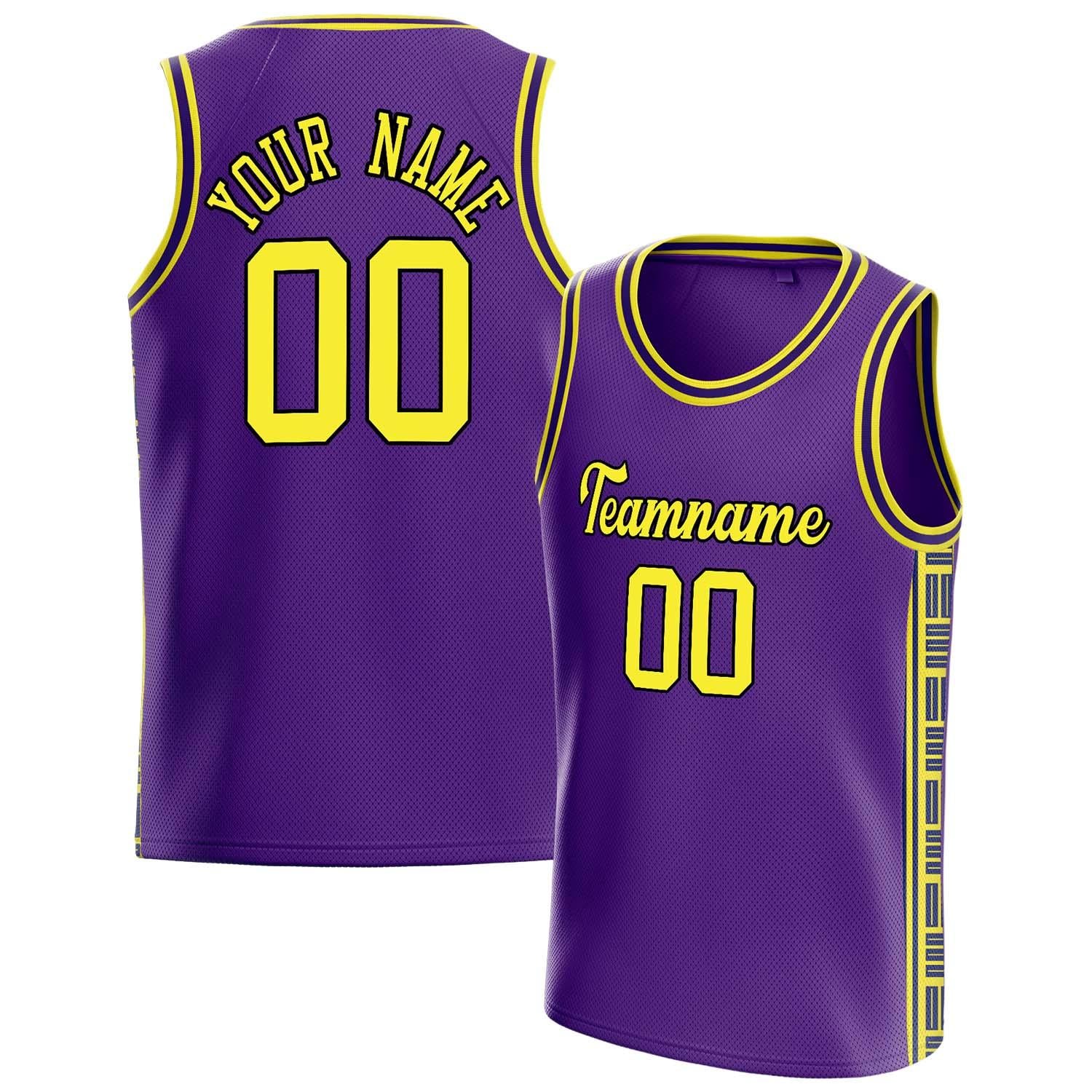 Benutzerdefiniertes Professionelles Lila Neon Gelb Basketballtrikot BS01240808JG029