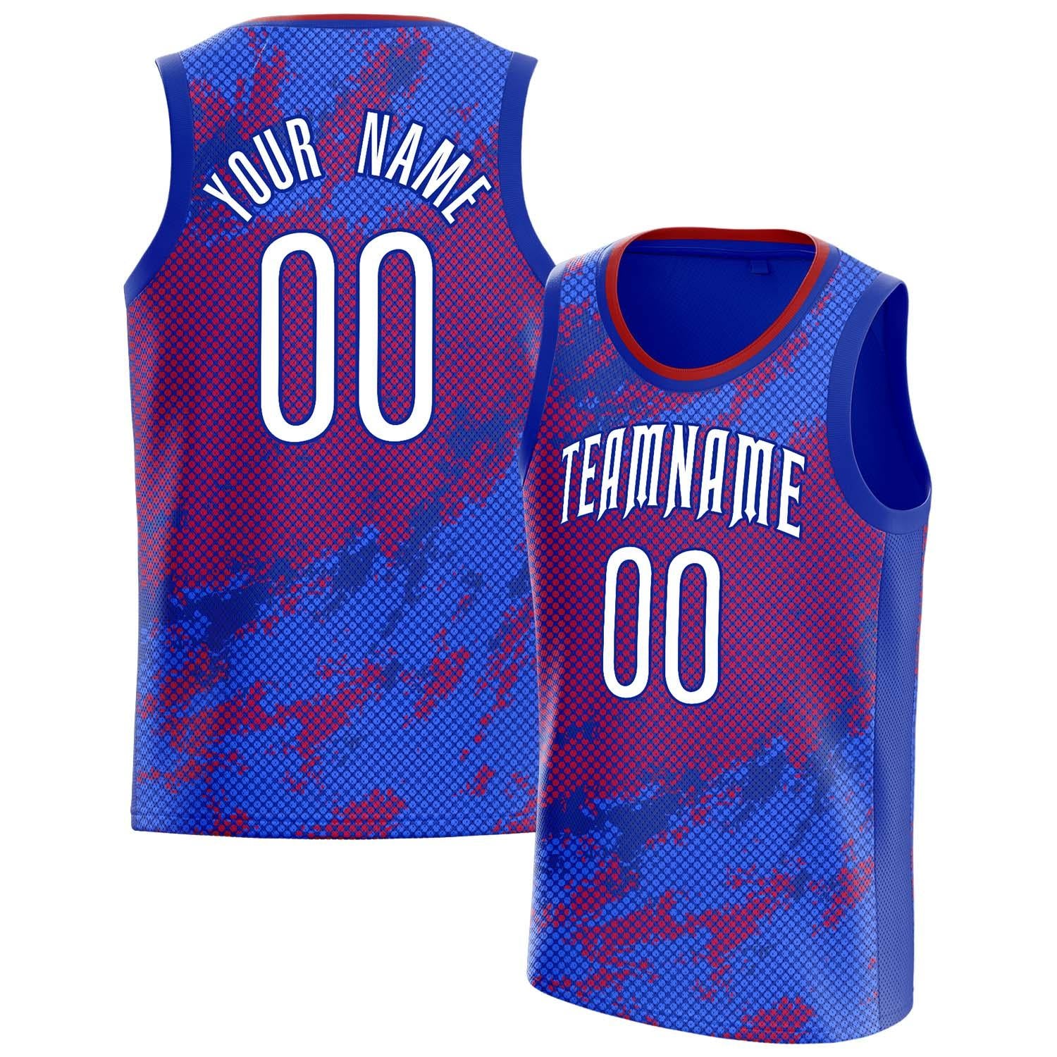 Benutzerdefiniertes Professionelles Blau Rot Basketballtrikot BS01240808JG032