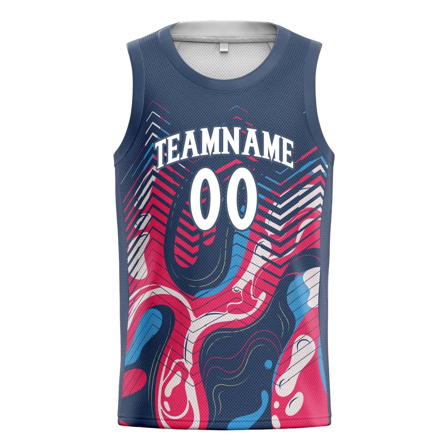 Benutzerdefiniertes Professionelles Marineblau Rot Basketballtrikot