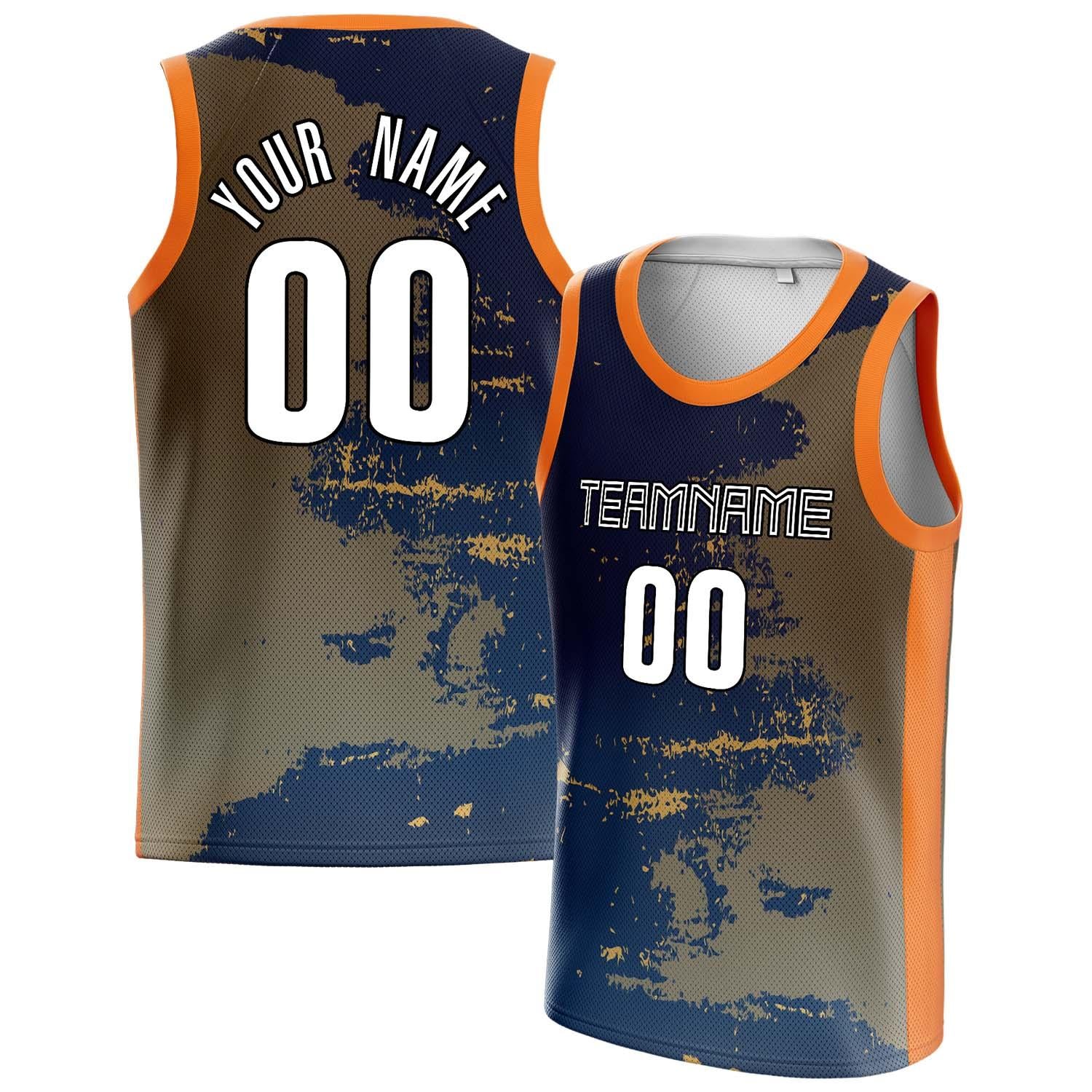 Benutzerdefiniertes Professionelles Marineblau Orange Basketballtrikot BS01240808JG045