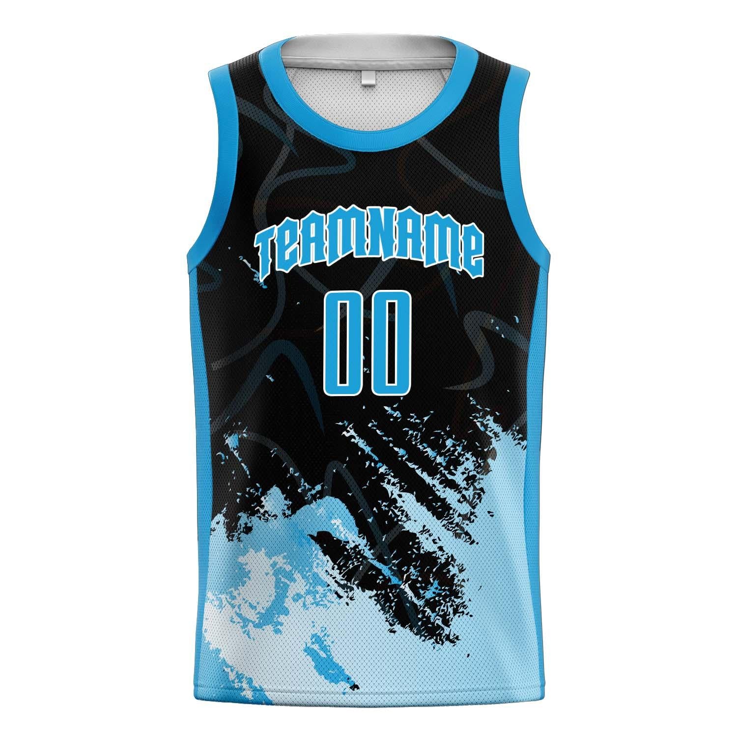 Benutzerdefiniertes Professionelles Schwarz Blau Basketballtrikot