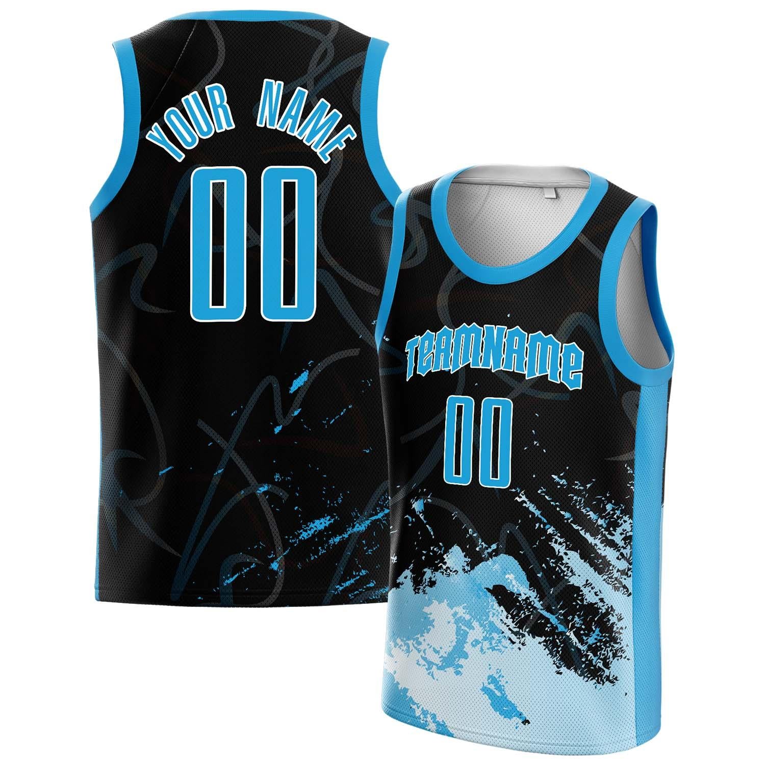 Benutzerdefiniertes Professionelles Schwarz Blau Basketballtrikot BS01240808JG047