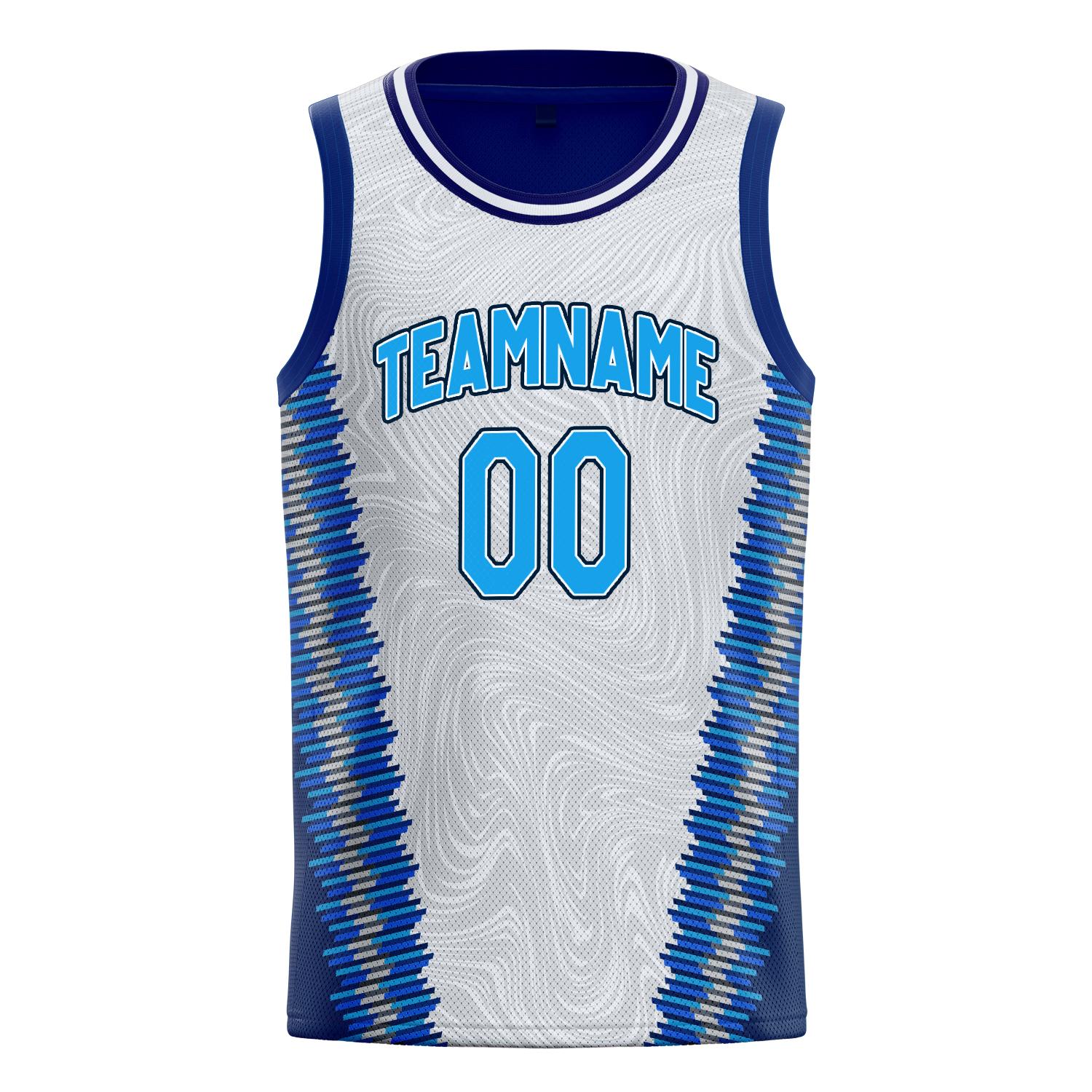 Benutzerdefiniertes Professionelles Weiß Marineblau Basketballtrikot