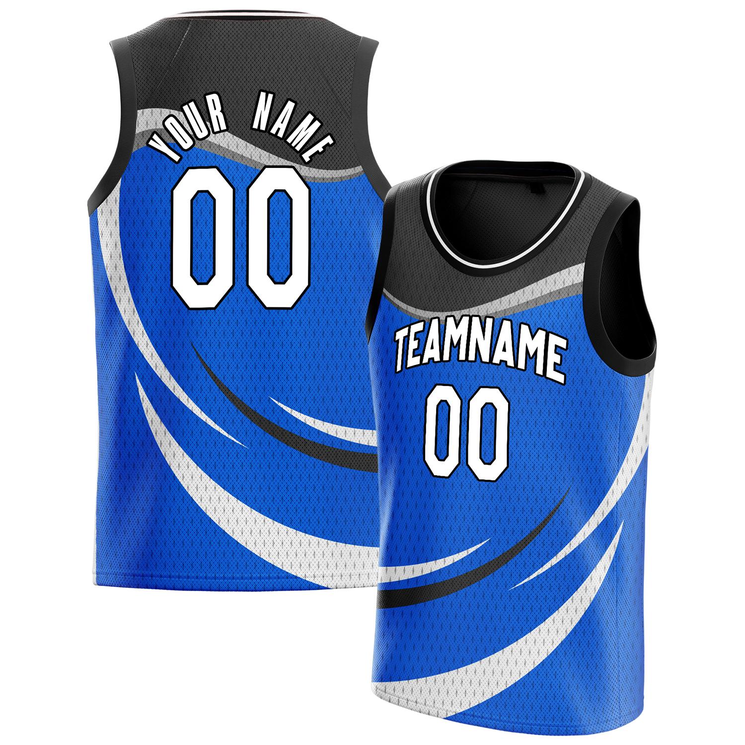 Benutzerdefiniertes Professionelles Blau Schwarz Basketballtrikot BS01240808XE005