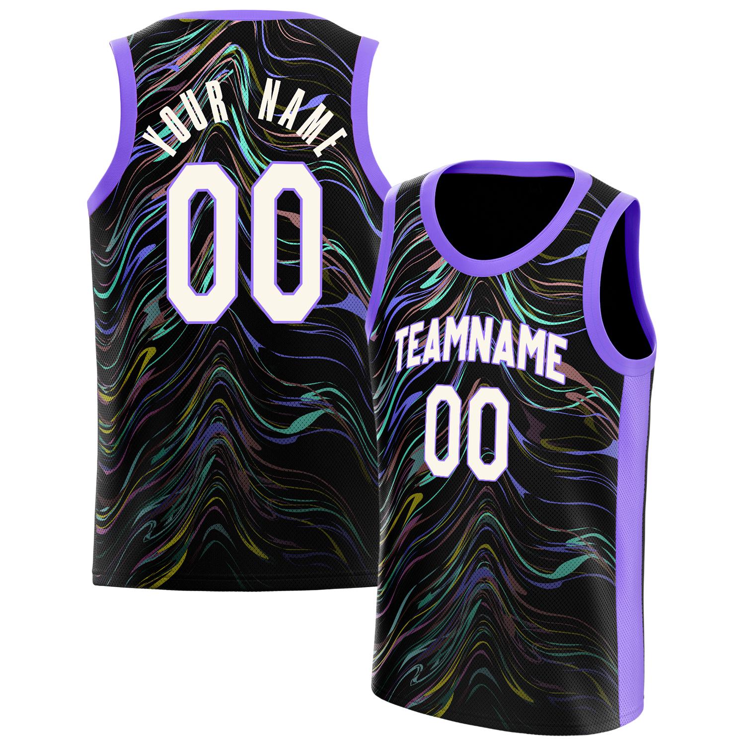 Benutzerdefiniertes Professionelles Schwarz Lila Basketballtrikot BS01240808XF048