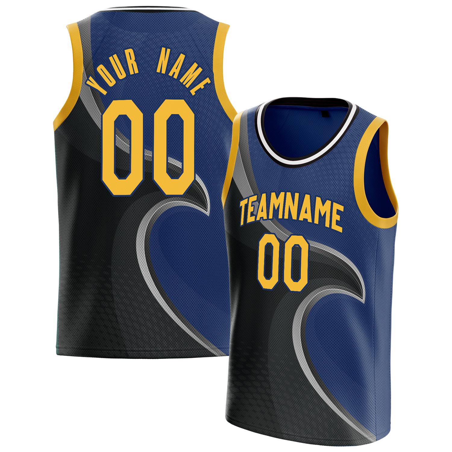 Benutzerdefiniertes Professionelles Schwarz Marineblau Basketballtrikot BS01240808XF051