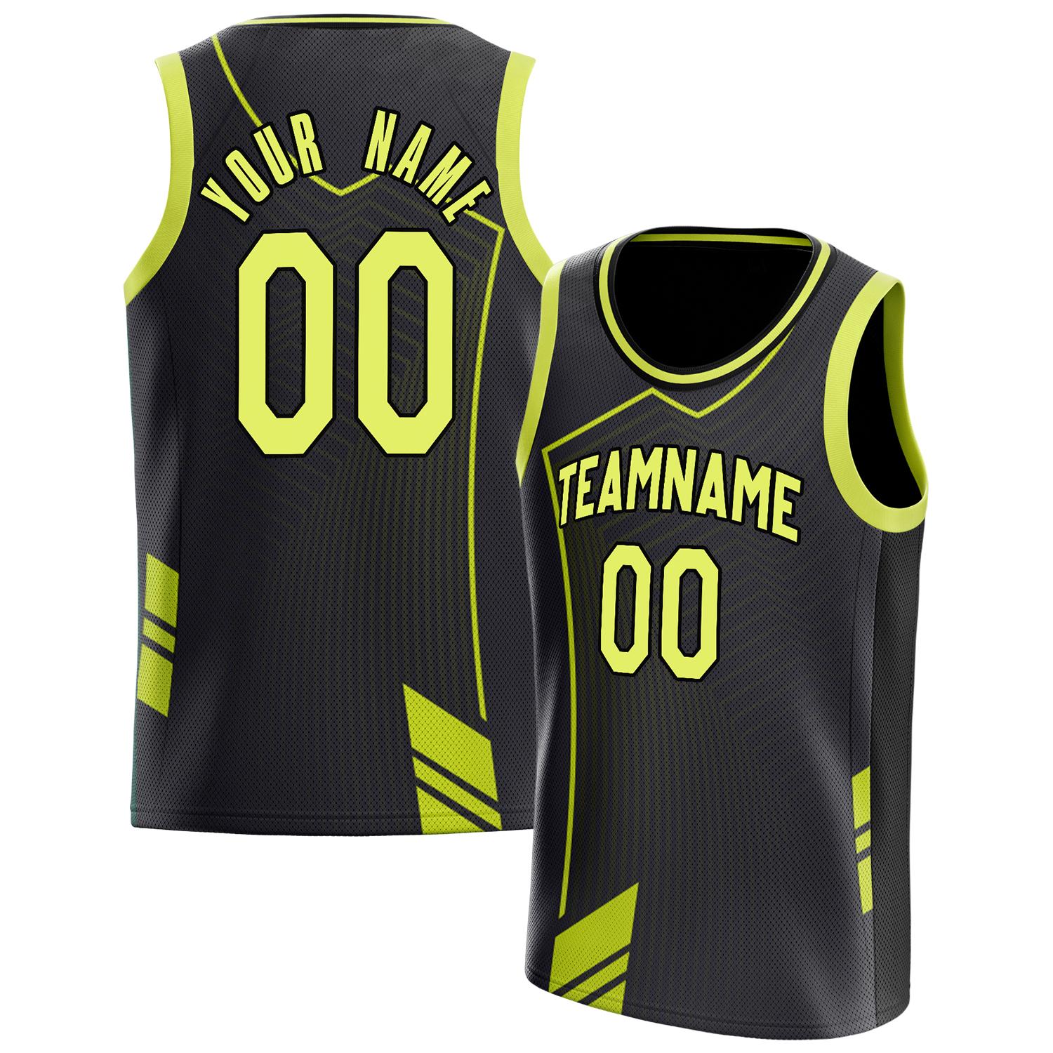 Benutzerdefiniertes Professionelles Schwarz Neon Gelb Basketballtrikot BS01240808XF053