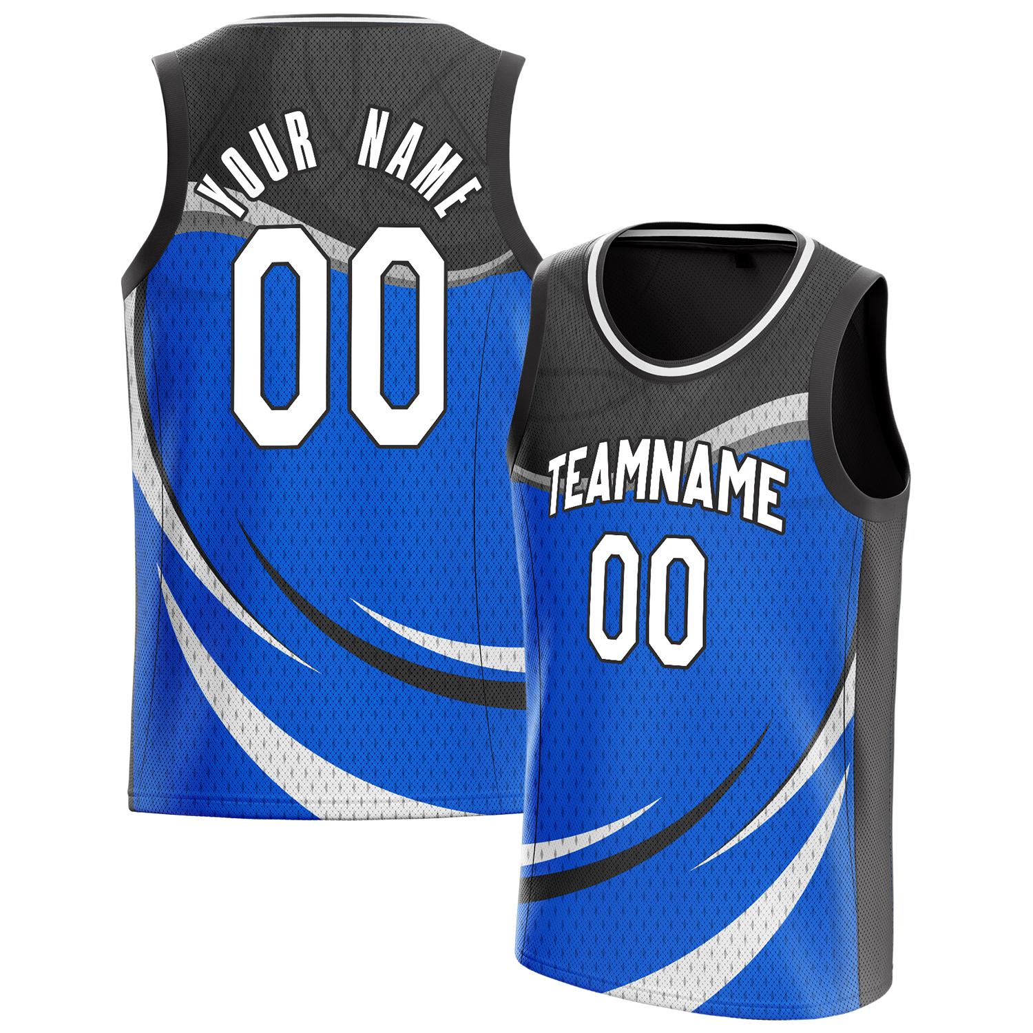 Benutzerdefiniertes Professionelles Blau Schwarz Basketballtrikot BS01240808XF055