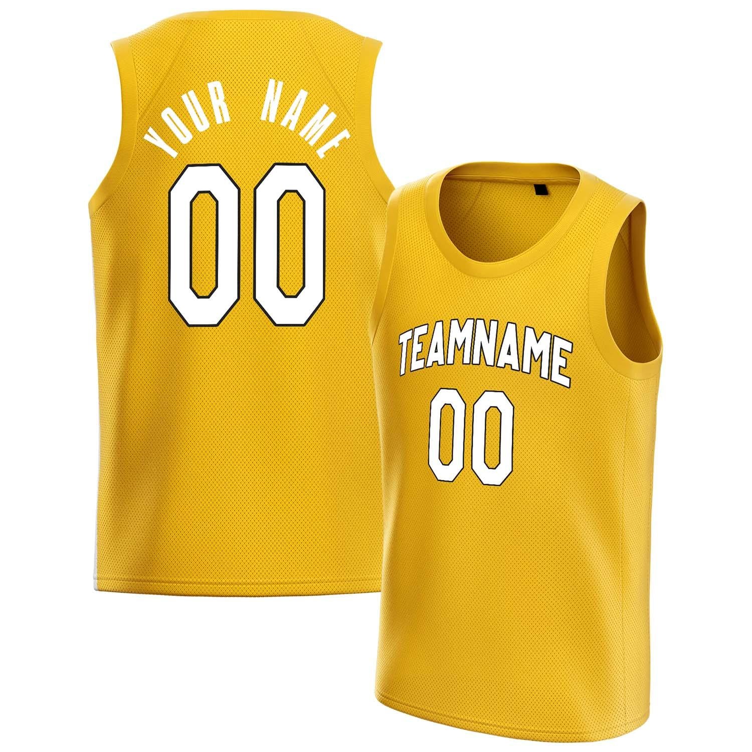 Benutzerdefiniertes Professionelles Gold Weiß Basketballtrikot BS01240808XF062