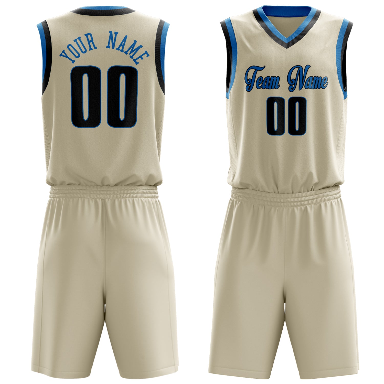 Maßgeschneidertes professionelles Creme Schwarz Basketballtrikot-Set BS03240701JC049