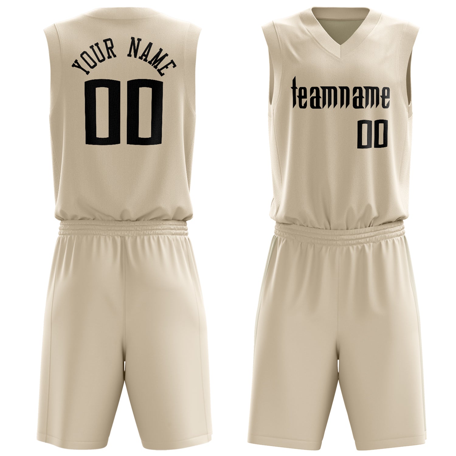 Maßgeschneidertes professionelles Creme Schwarz Basketballtrikot-Set BS03240701JC051