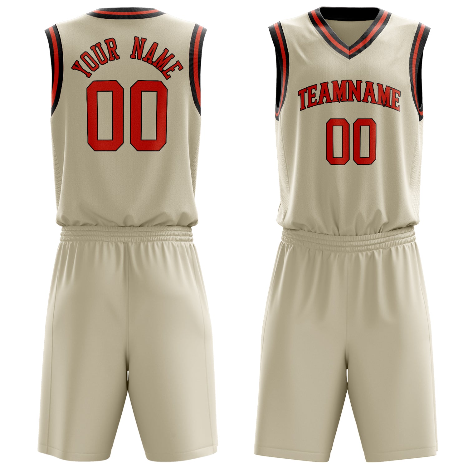 Maßgeschneidertes professionelles Creme Rot Basketballtrikot-Set BS03240701JC053