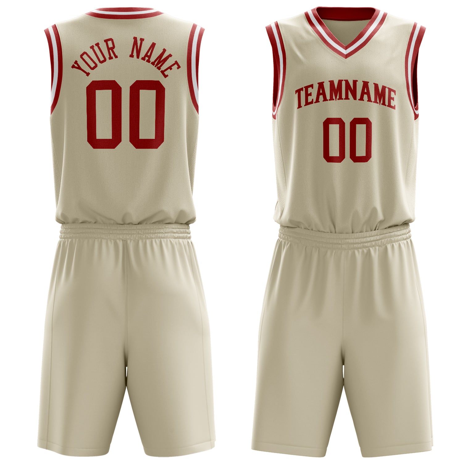 Maßgeschneidertes professionelles Creme Rot Basketballtrikot-Set BS03240701JC056