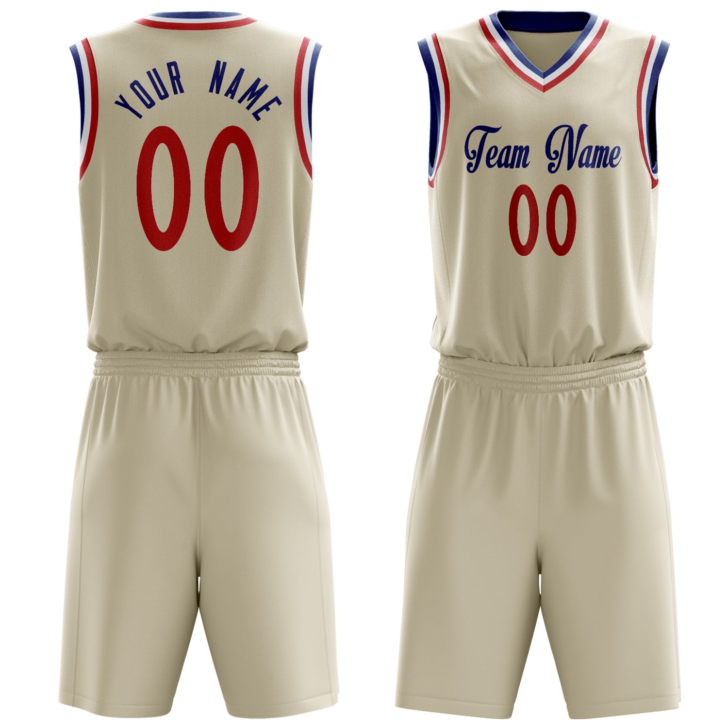 Maßgeschneidertes professionelles Creme Rot Basketballtrikot-Set BS03240701JC057