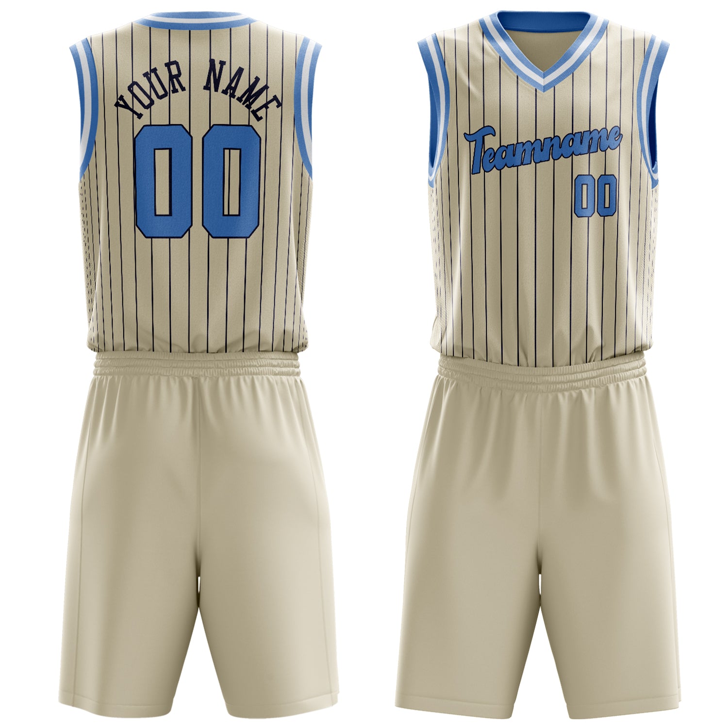 Maßgeschneidertes professionelles Creme Hellblau Basketballtrikot-Set BS03240701JC059